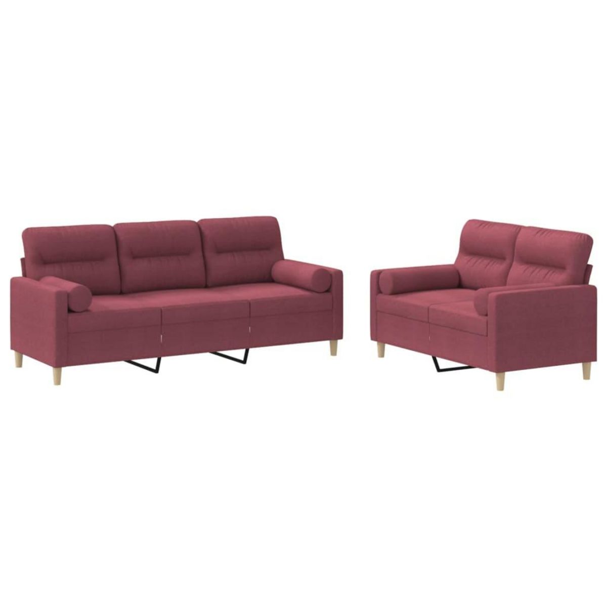 VIDAXL Ensemble de canapes 2 pcs avec coussins rouge bordeaux tissu