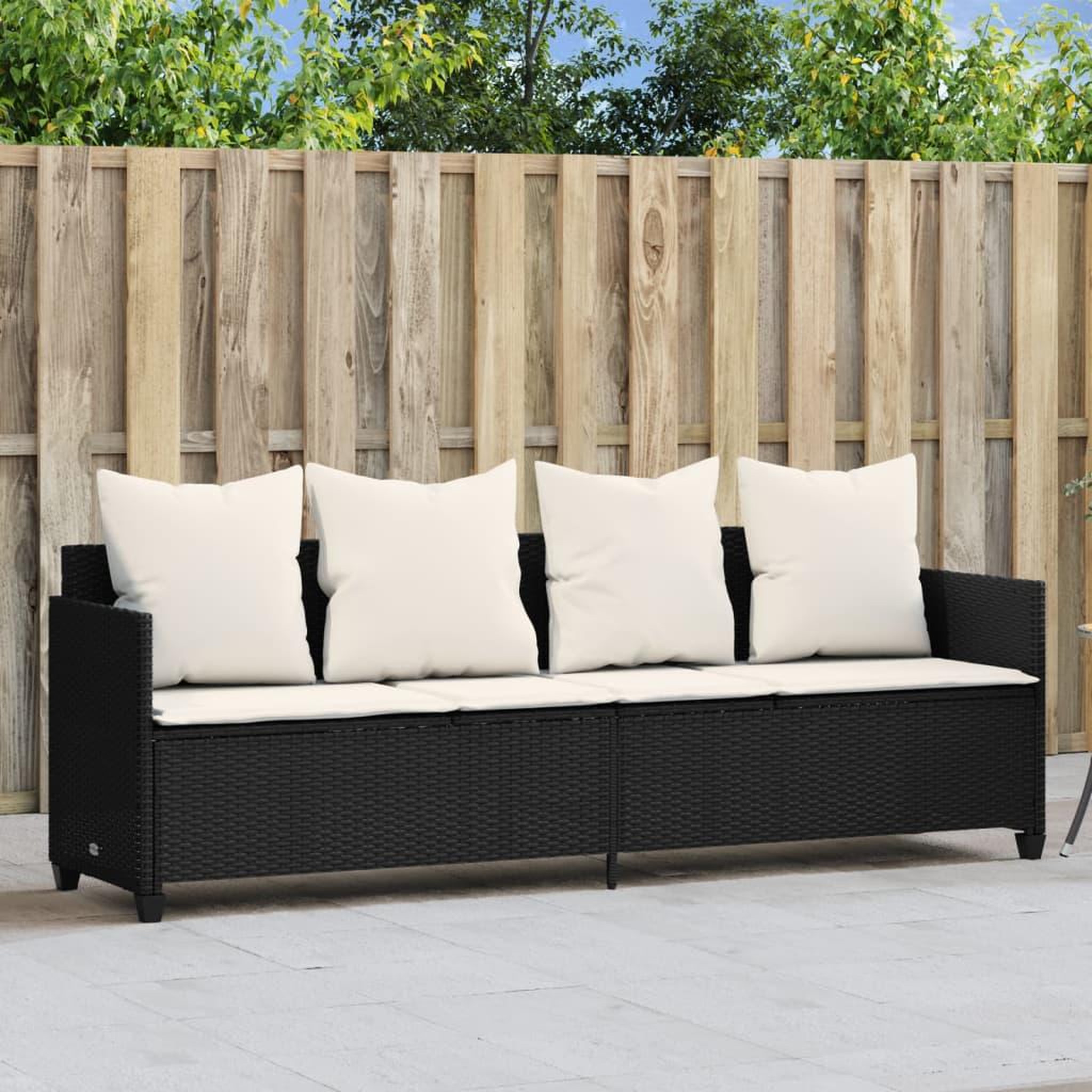 VIDAXL Chaise longue avec coussins noir resine tressee