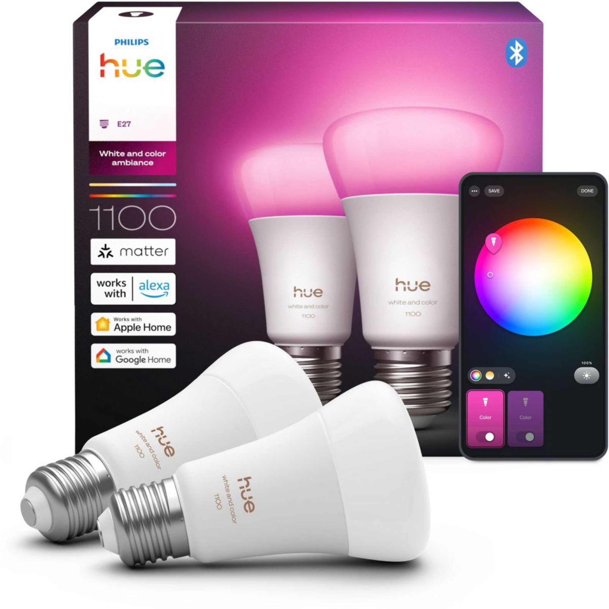 Voir la diapositive 4 : PHILIPS HUE Ampoule LED connectée E27 White&Color Ambiance pack de 2