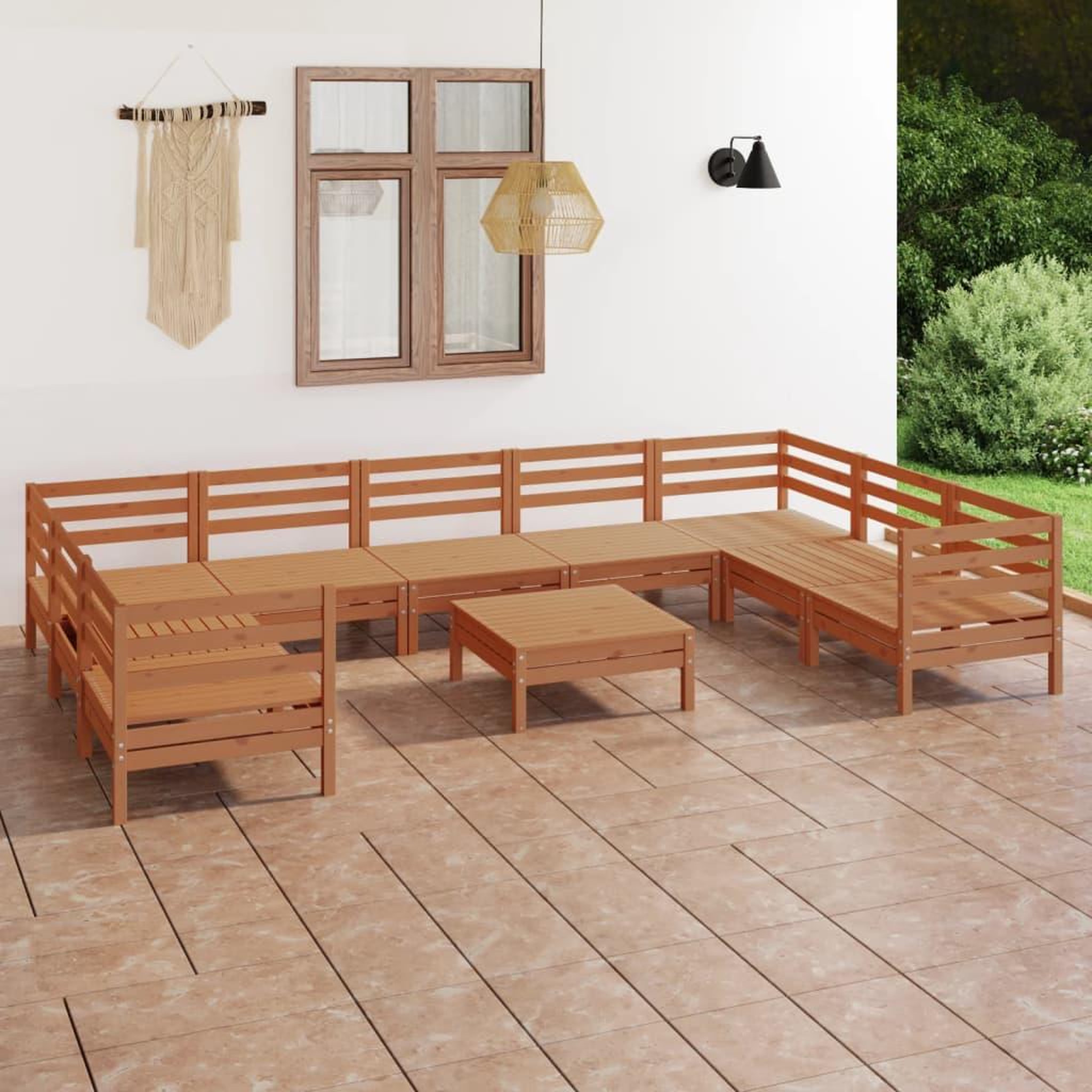 Voir la diapositive 1 : VIDAXL Salon de jardin 10 pcs Marron miel Bois de pin massif