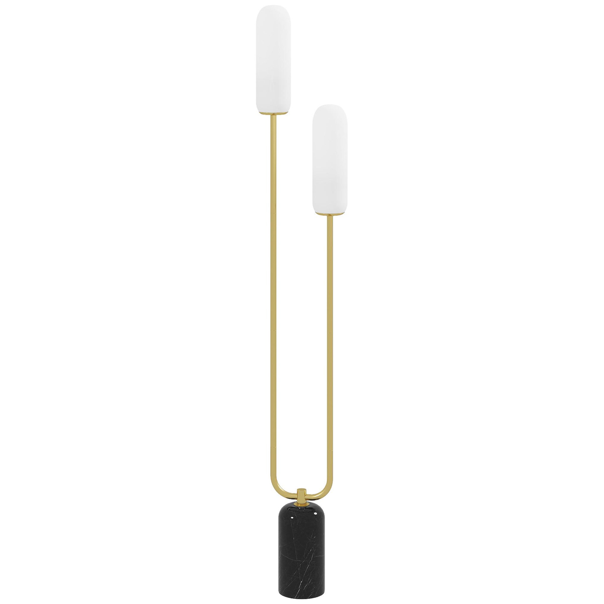HOMCOM Lampadaire design art déco H.150 cm effet marbre noir métal doré verre dépoli blanc