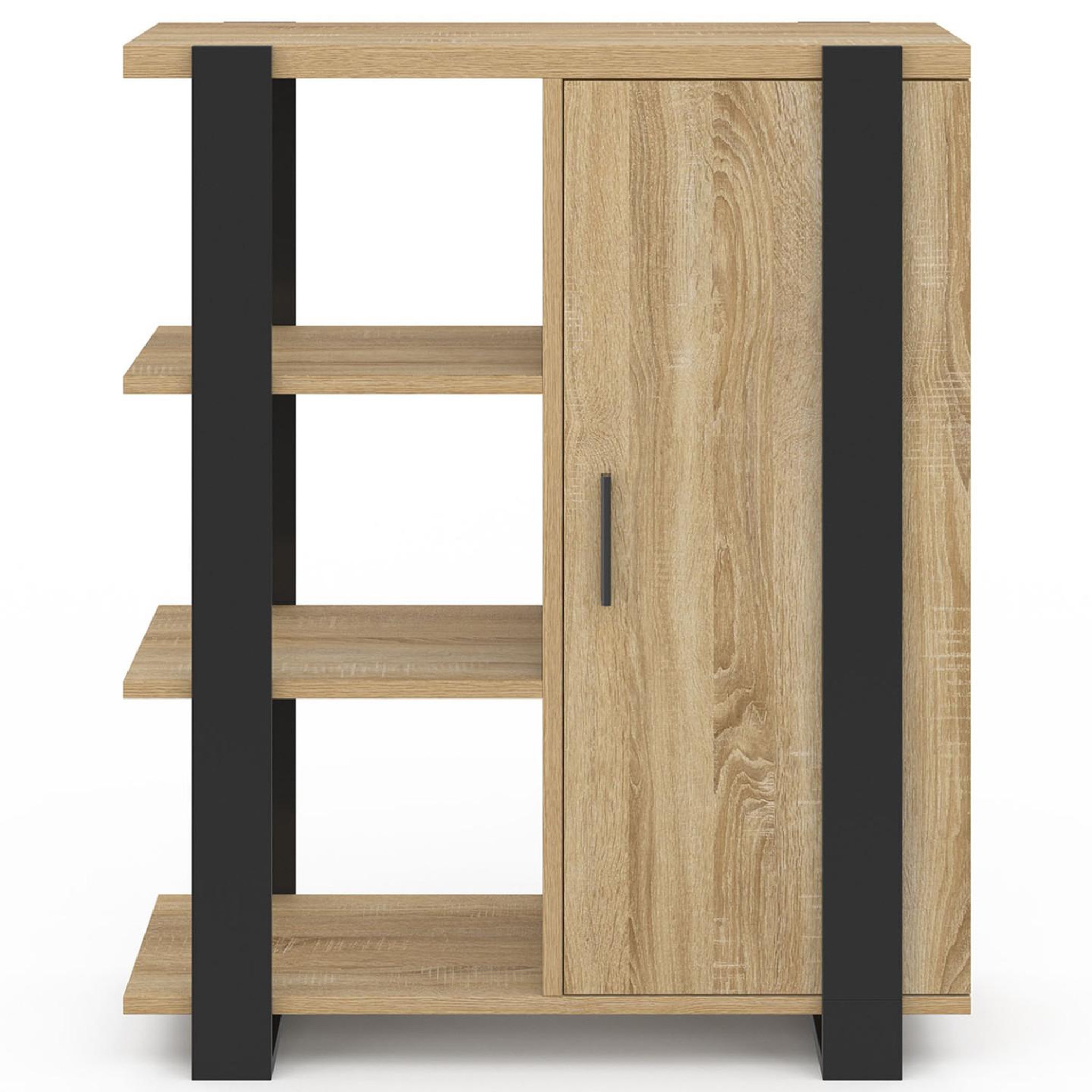 Voir la diapositive 4 : ID MARKET Buffet d'appoint 3 étagères et placard 70 cm phoenix bois et noir