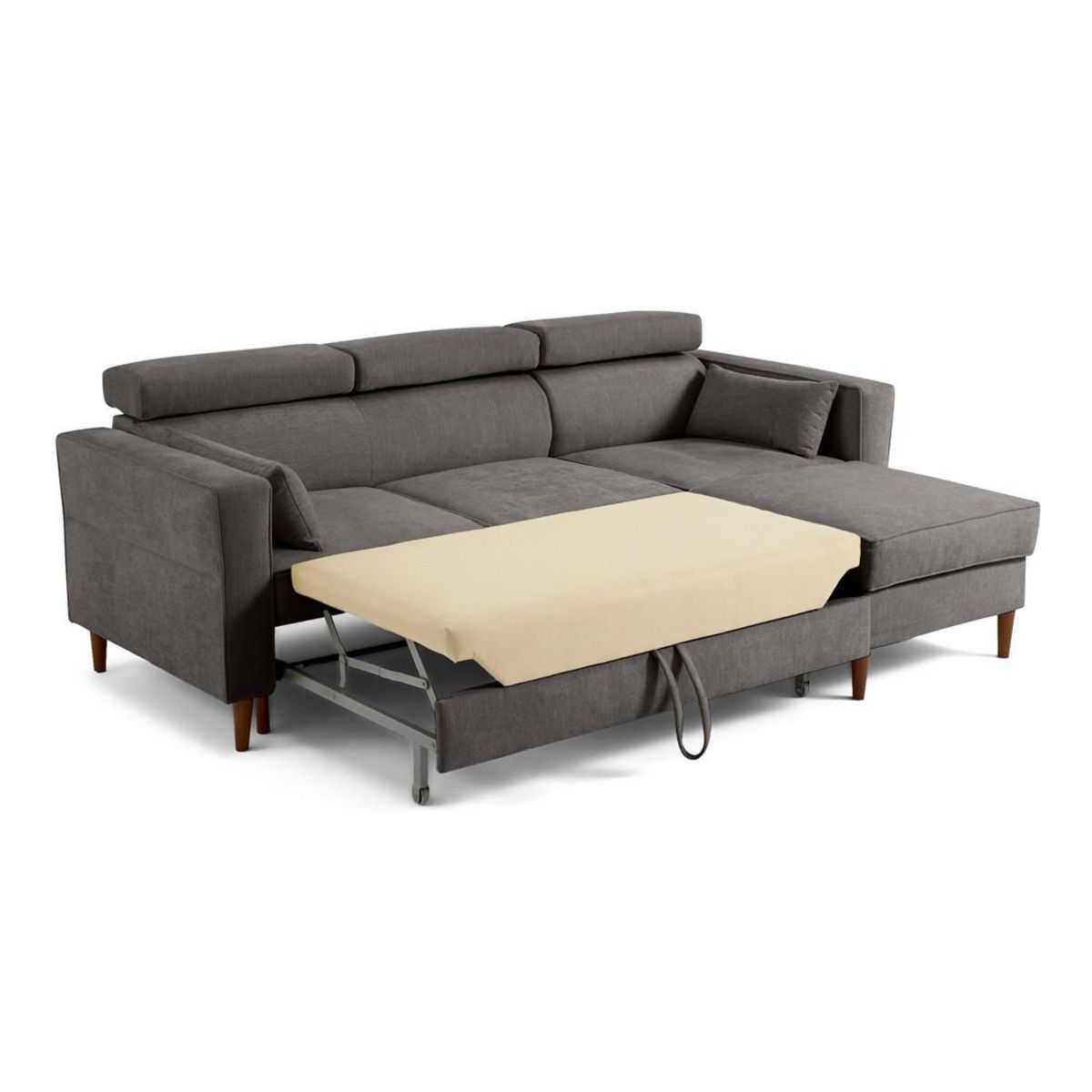 BEST MOBILIER Alicante - canapé d'angle réversible convertible avec têtières - coffre - 4 places - en tissu texturé