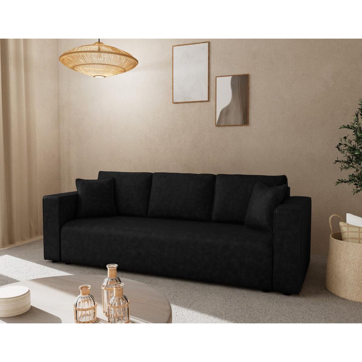 BEST MOBILIER Topaze - canapé droit 3 places convertible avec coffre en simili