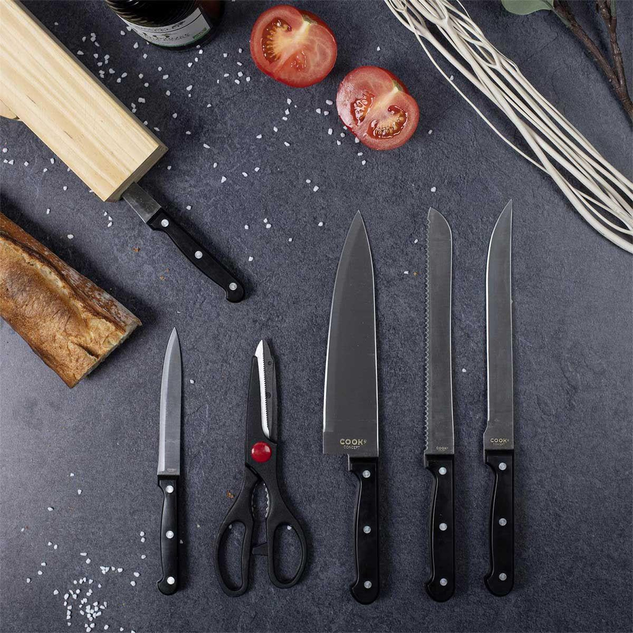 Voir la diapositive 3 : COOK CONCEPT Bloc 5 Couteaux & Ciseaux  Inox  35cm Noir