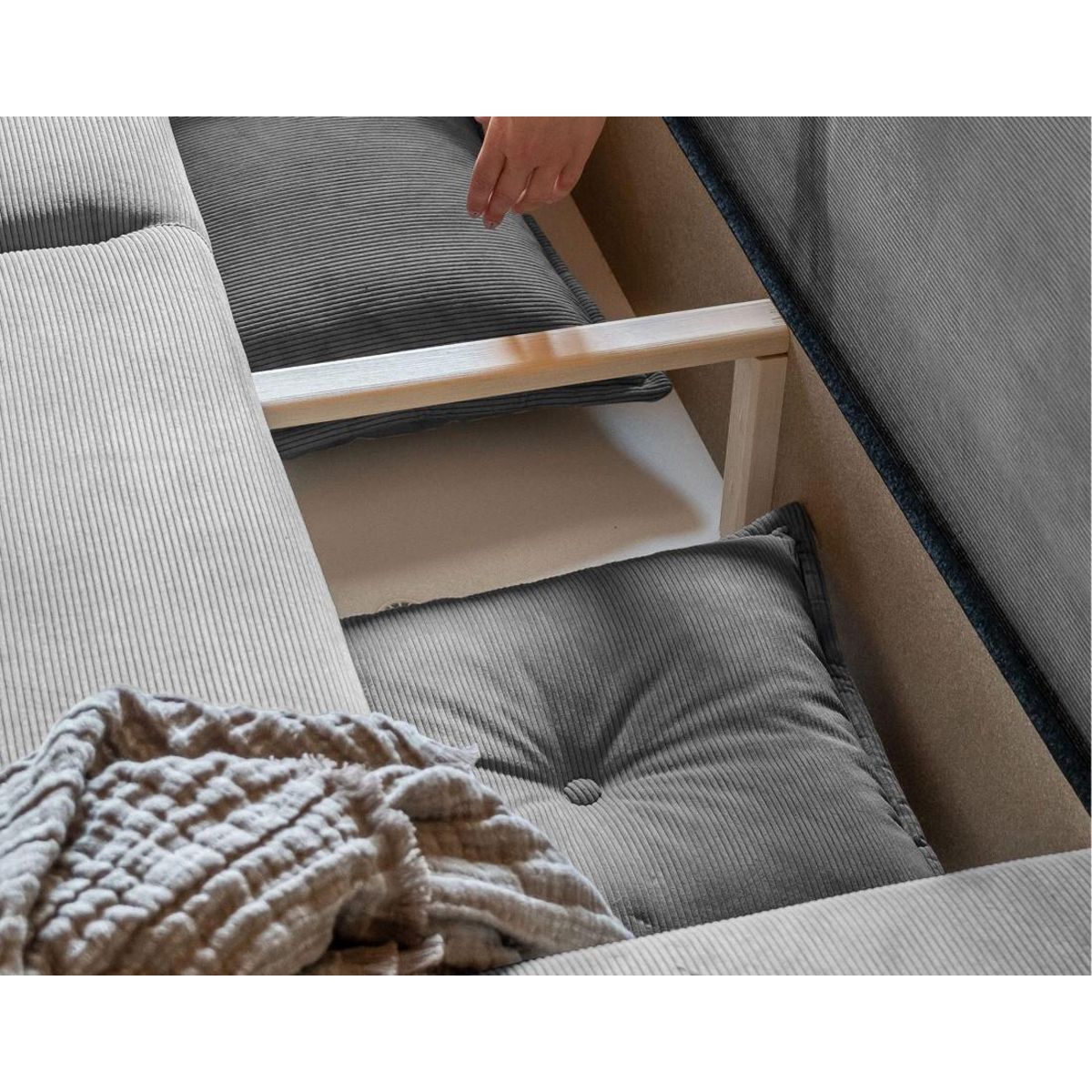 BEST MOBILIER Lena - canapé panoramique d'angle gauche 7 places - convertible avec coffre - en velours côtelé