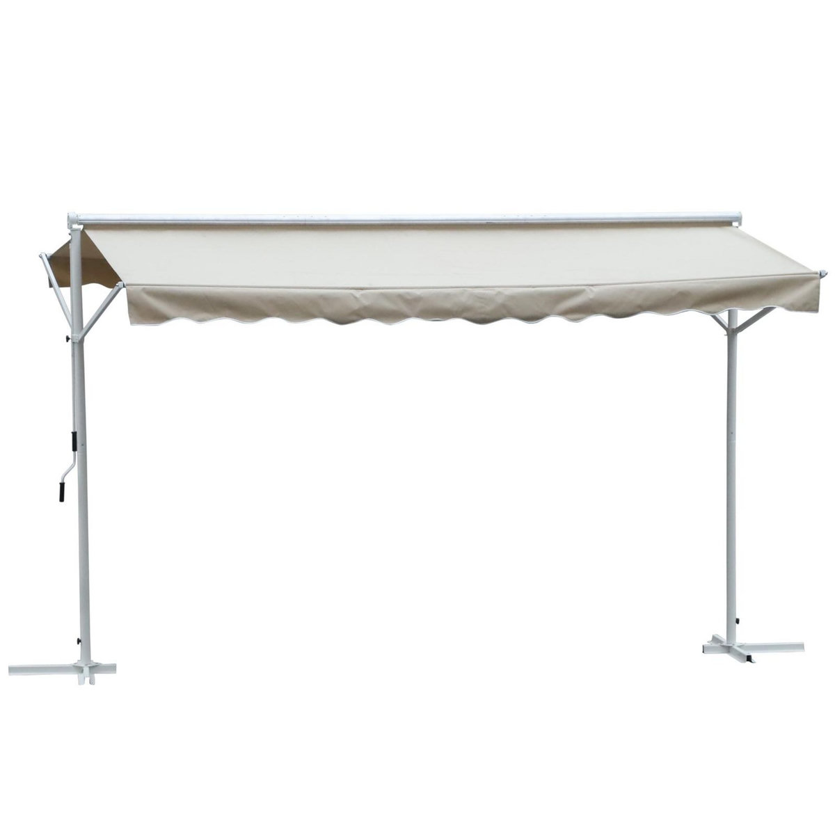 OUTSUNNY Store double pente manuel rétractable inclinaison réglable acier époxy blanc polyester imperméabilisé anti-UV beige dim. 4,50L x 3,40l x 2,55H m