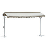 OUTSUNNY Store double pente manuel rétractable inclinaison réglable acier époxy blanc polyester imperméabilisé anti-UV beige dim. 4,50L x 3,40l x 2,55H m