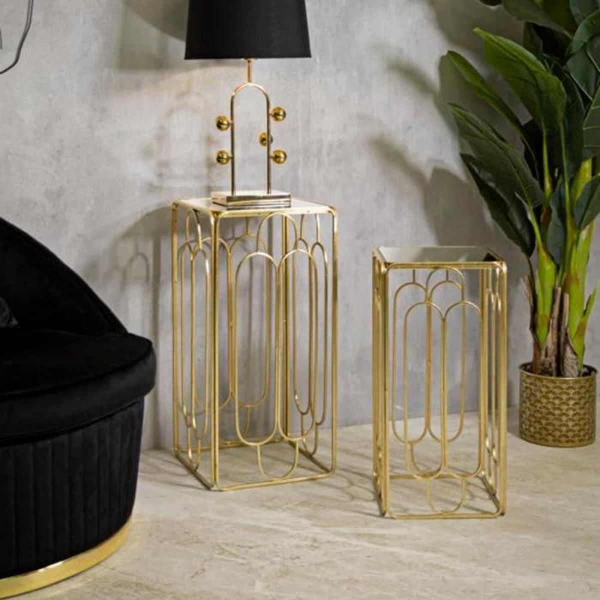 Paris Prix Lot de 2 Tables d'Appoint Gigogne Carrée  Arty  70cm Or