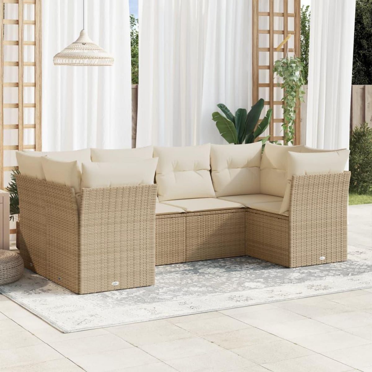 VIDAXL Salon de jardin avec coussins 6 pcs beige resine tressee