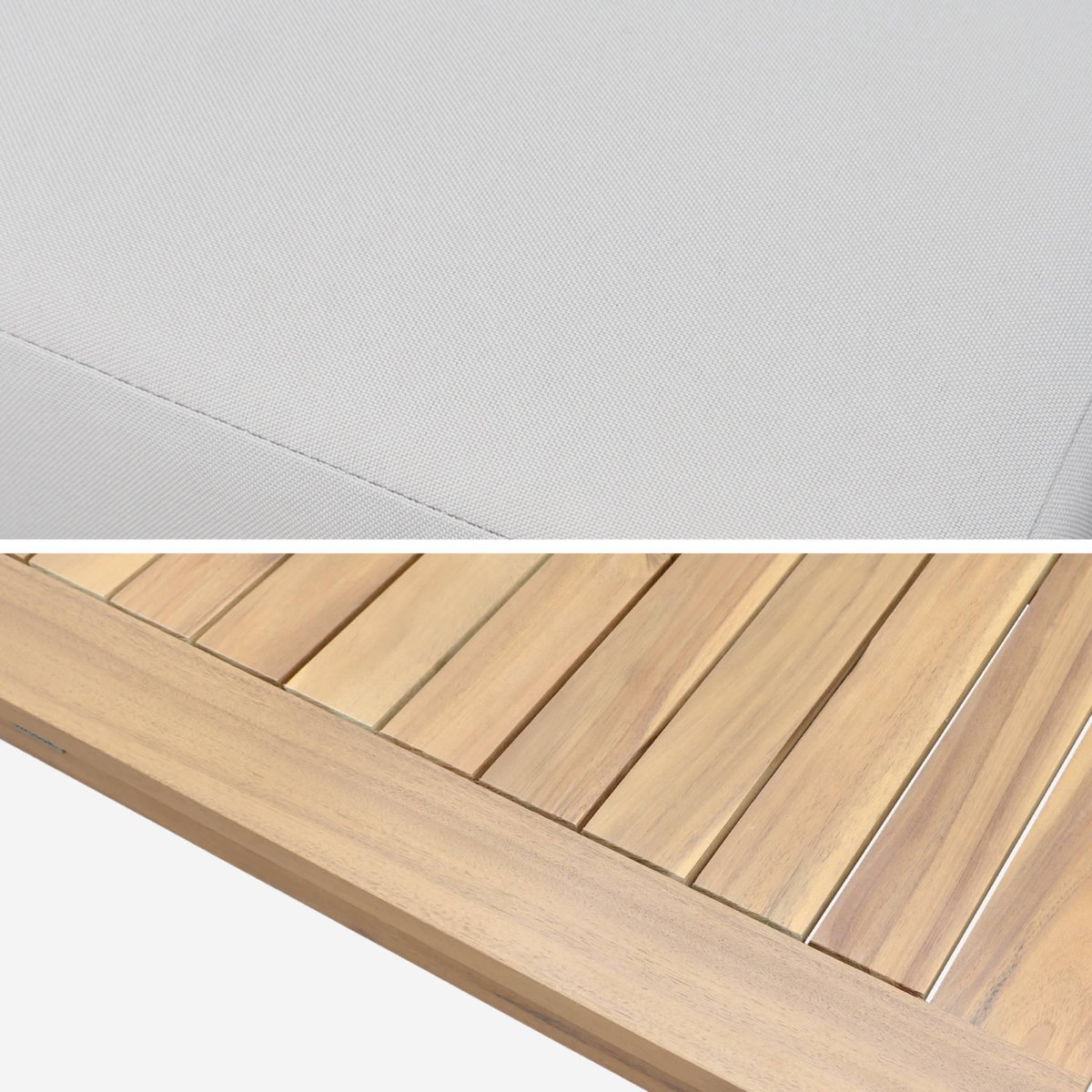 SWEEEK Salon de jardin modulable bois d'acacia et tissu beige 4 places - Tula