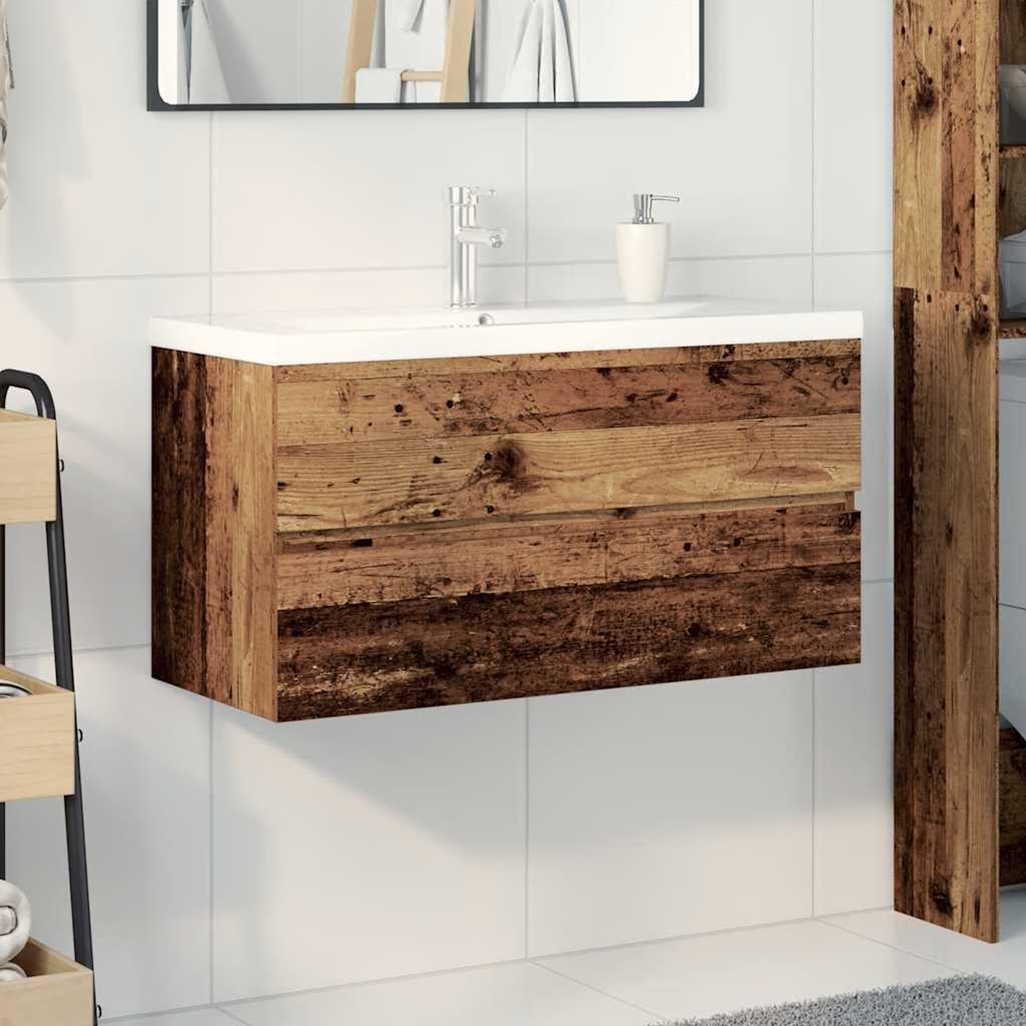 Voir la diapositive 3 : VIDAXL Meuble lavabo avec bassin et robinet integres vieux bois