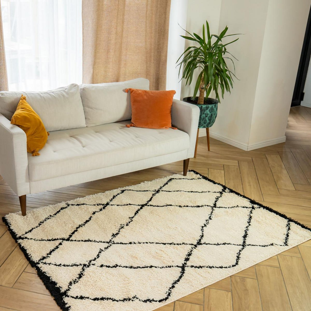 FUTURE HOME Tapis déco type berbère à poils longs 133x190cm