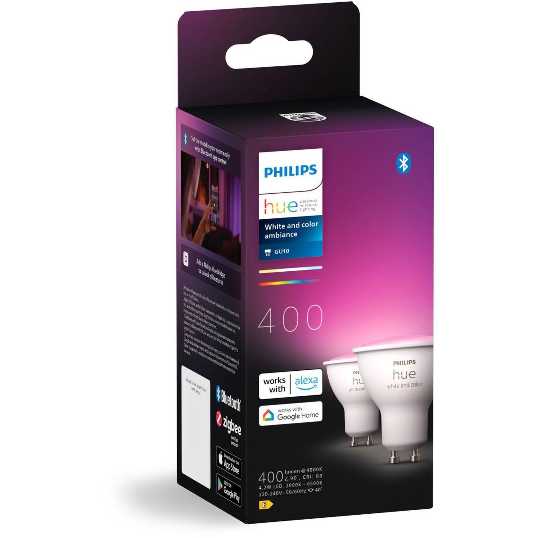Voir la diapositive 4 : PHILIPS HUE Ampoule LED connectée GU10 White&Color Ambiance pack de 2