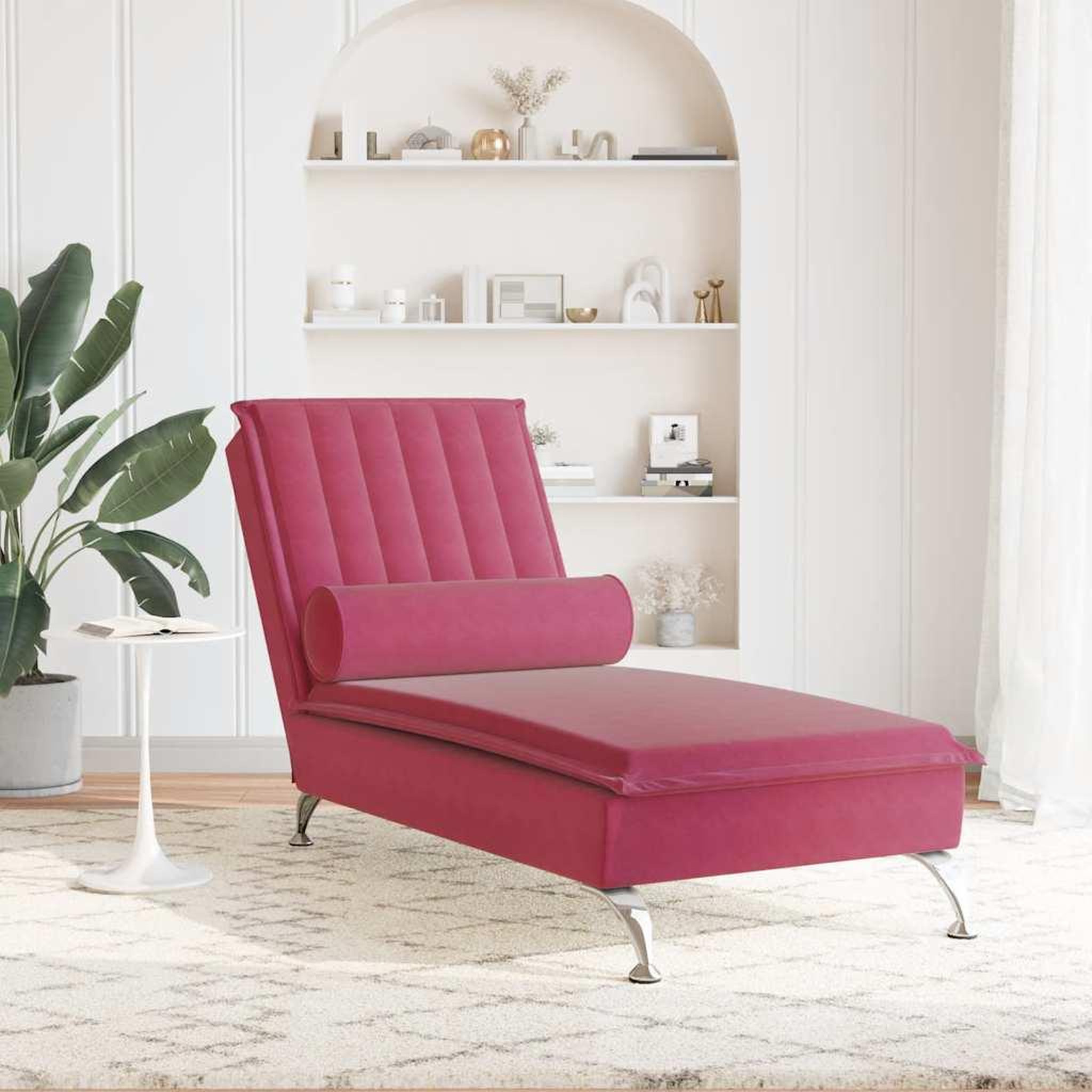 Voir la diapositive 3 : VIDAXL Chaise longue de massage avec traversin rouge bordeaux velours