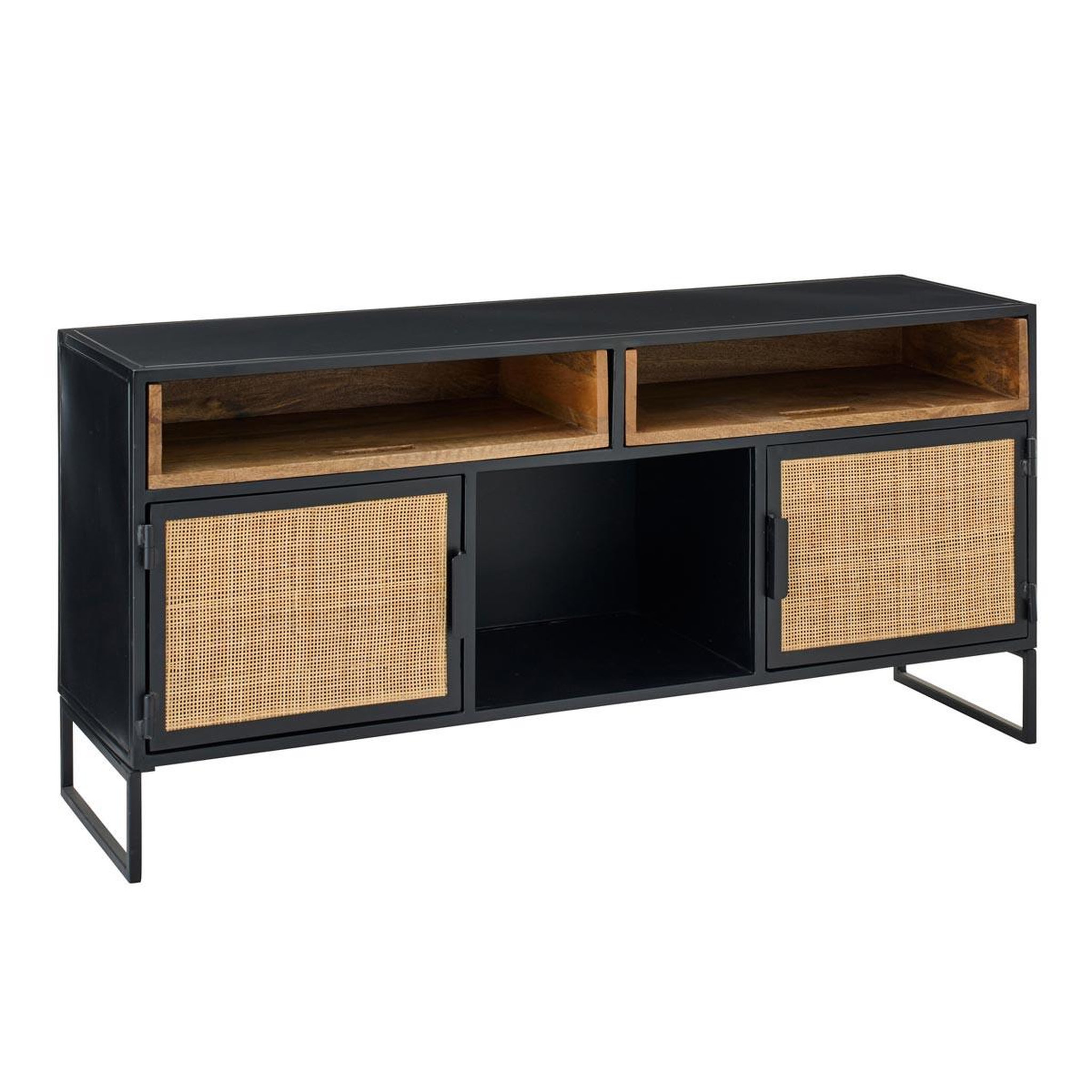 J-LINE Meuble tv 2 portes  rickey  122cm noir & naturel
