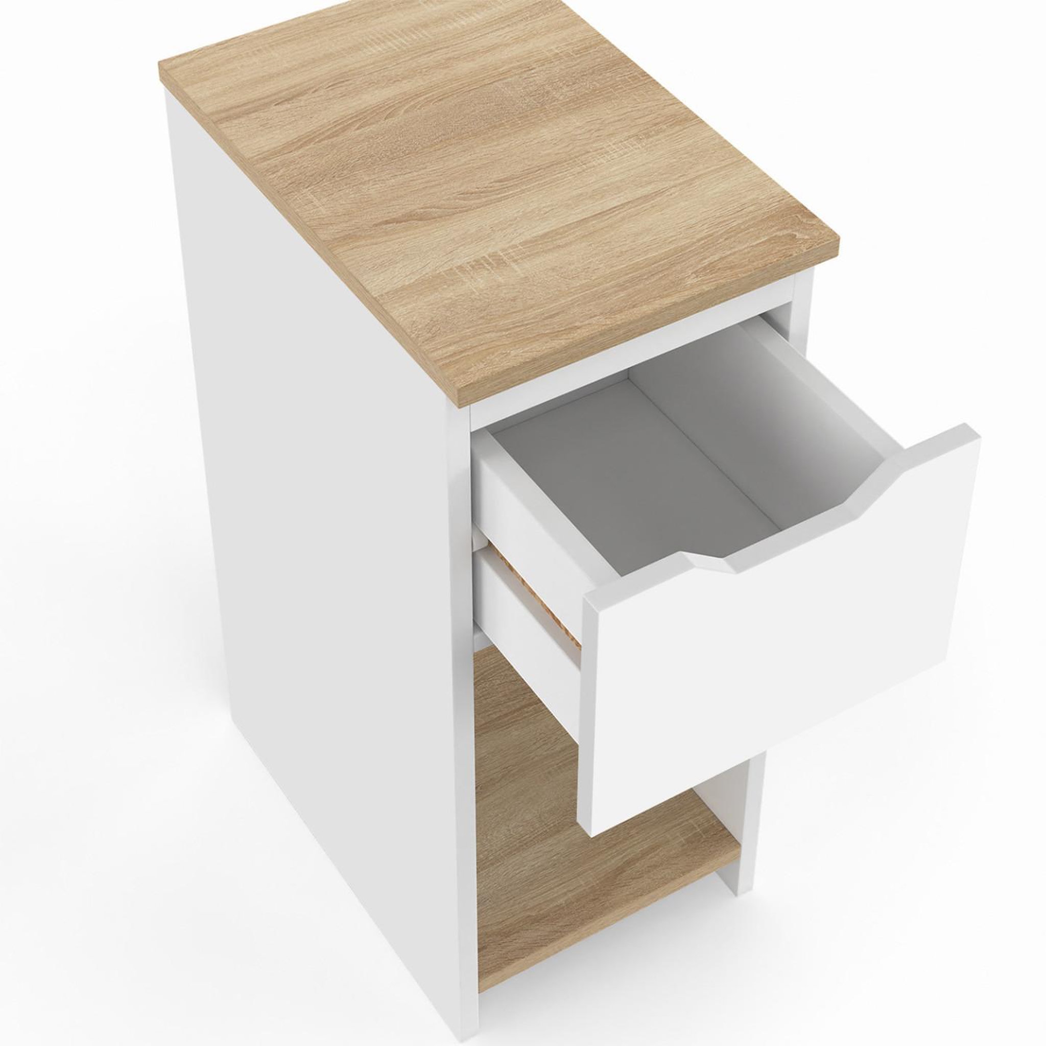Voir la diapositive 5 : ID MARKET Lot de 2 tables de chevet étroites anouk 1 tiroir avec niche blanc et bois