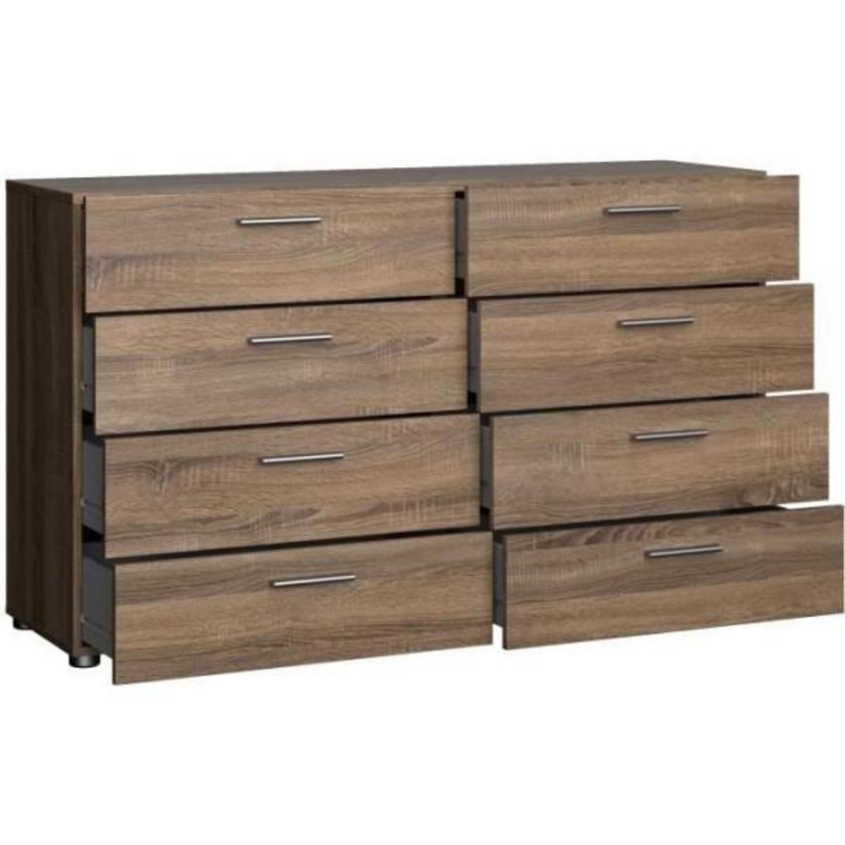 TVILUM Commode NASH 8 tiroirs - Décor Noir et Chene truffe - L 140 x P 40 x H 82 cm