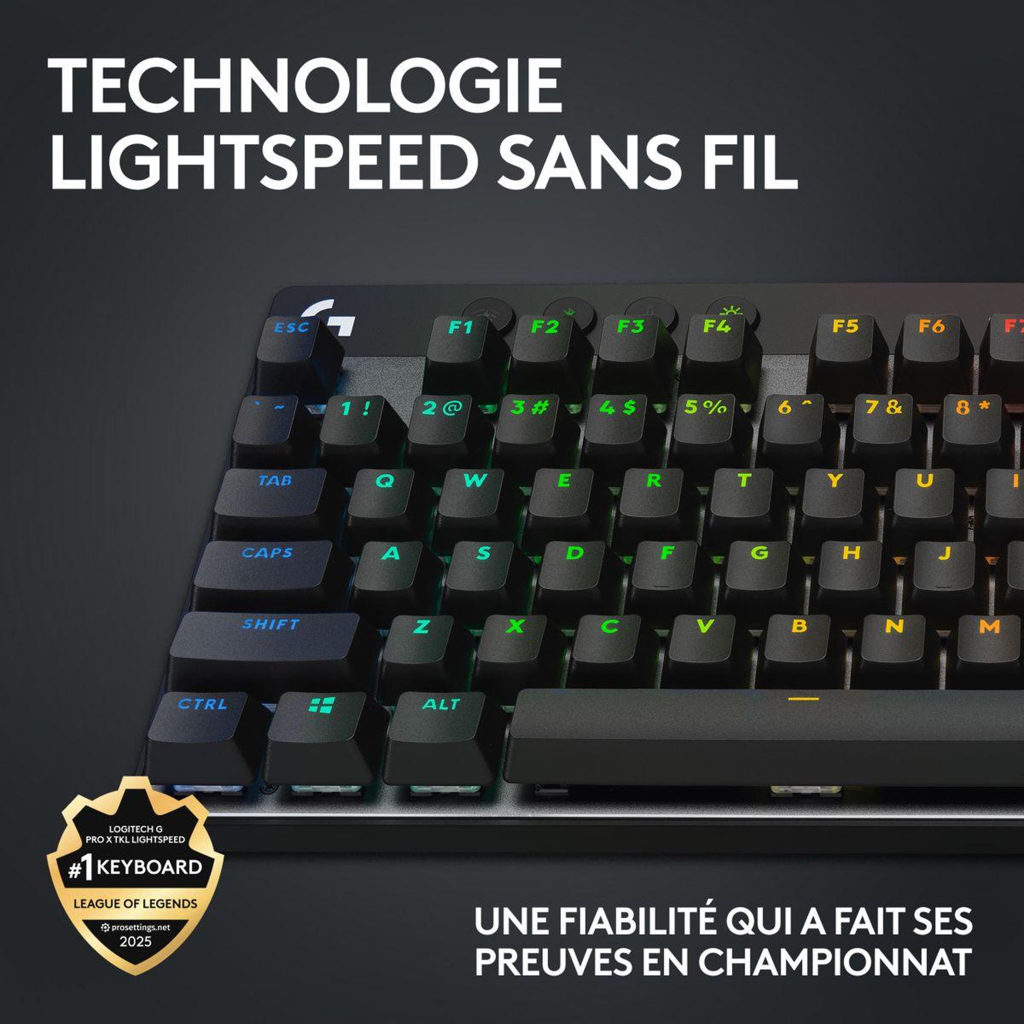 Voir la diapositive 3 : Logitech Clavier gamer sans fil Pro X LIGHTSPEED  TKL Tactile Noir
