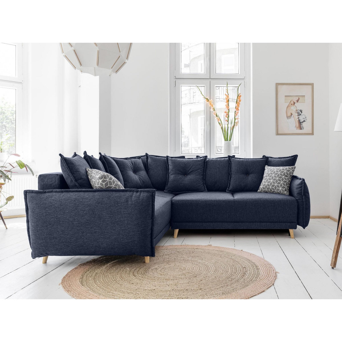 BEST MOBILIER Lena - canapé d'angle convertible - avec coffre - style scandinave - 5 places - gauche