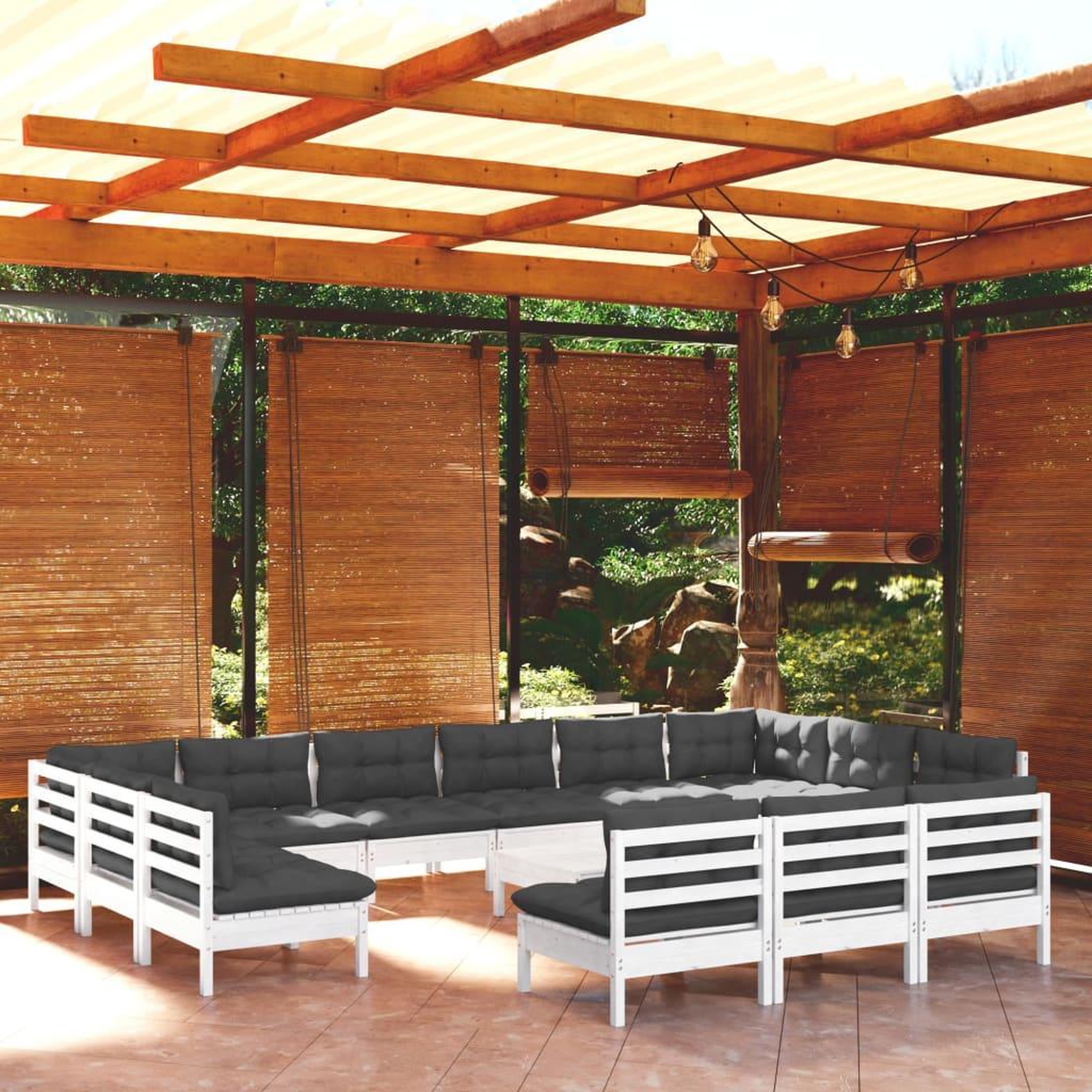 VIDAXL Salon de jardin 14 pcs avec coussins blanc bois de pin solide