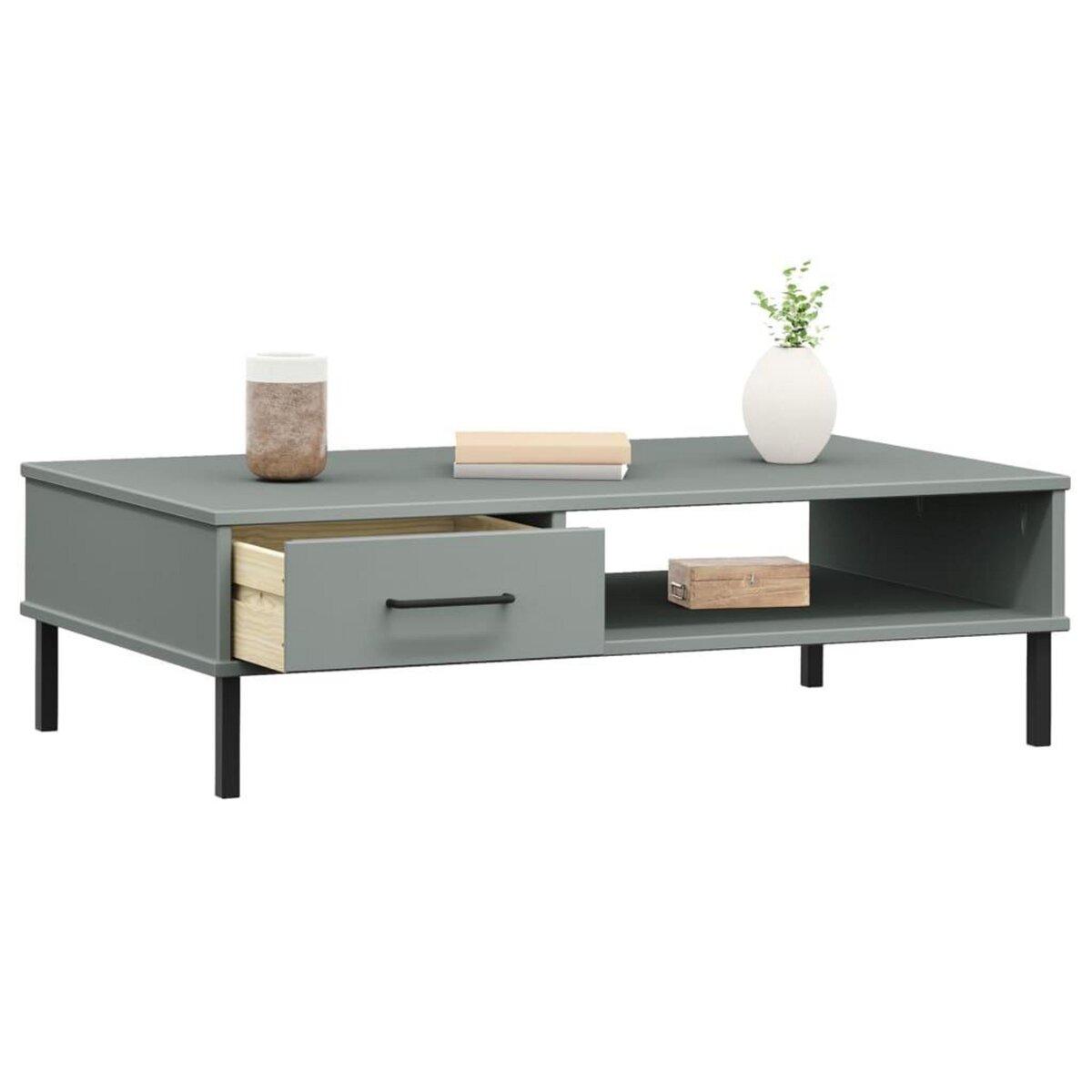 VIDAXL Table basse avec pieds en metal Gris Bois pin massif OSLO
