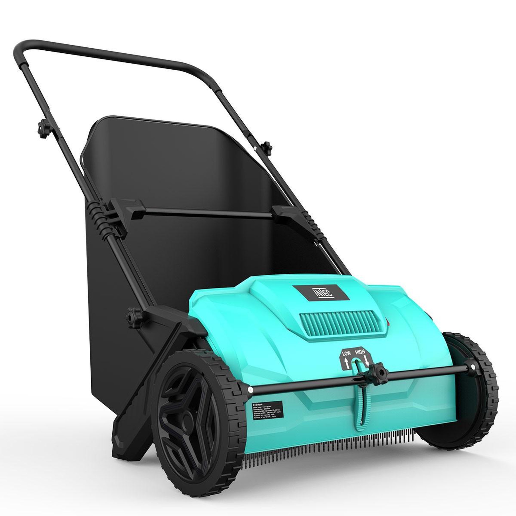 INTEC Balayeuse à gazon ramasse feuilles brosse rotative renforcées larg 53cm reglable grand bac 100l intec
