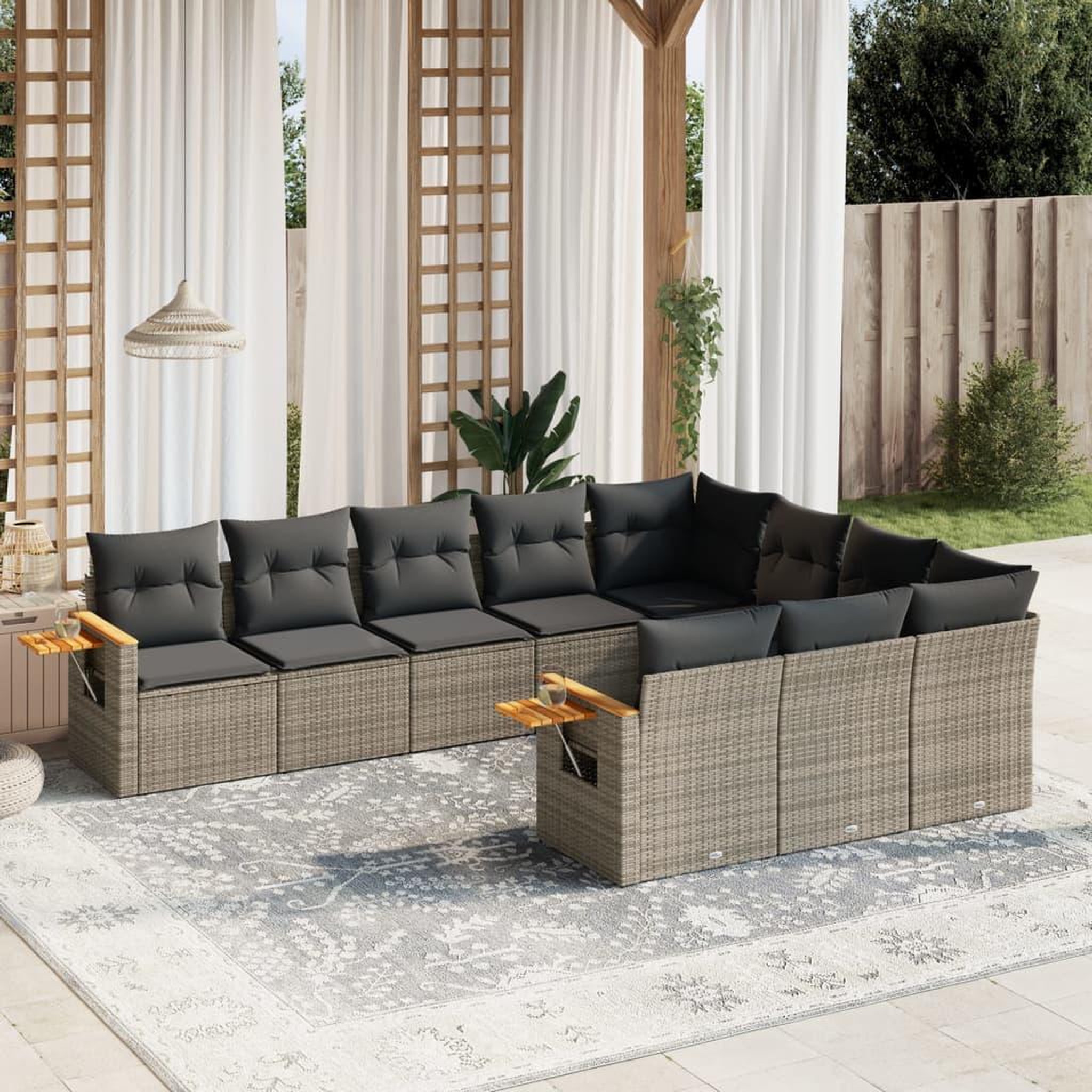 VIDAXL Salon de jardin avec coussins 10 pcs gris resine tressee
