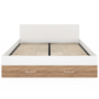 Voir la diapositive 3 : ID MARKET Lit double MINEA avec tiroirs + niches de rangement + tête de lit et sommier 140 x 190 cm façon hêtre et blanc