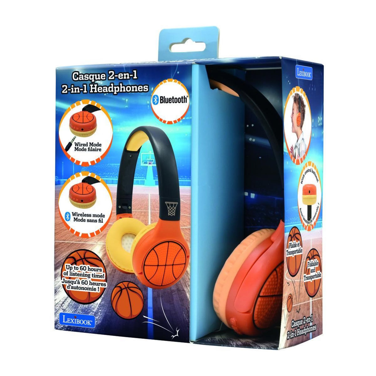 Lexibook Casque 2 en 1 Basketball Bluetooth et Filaire avec limitation de son