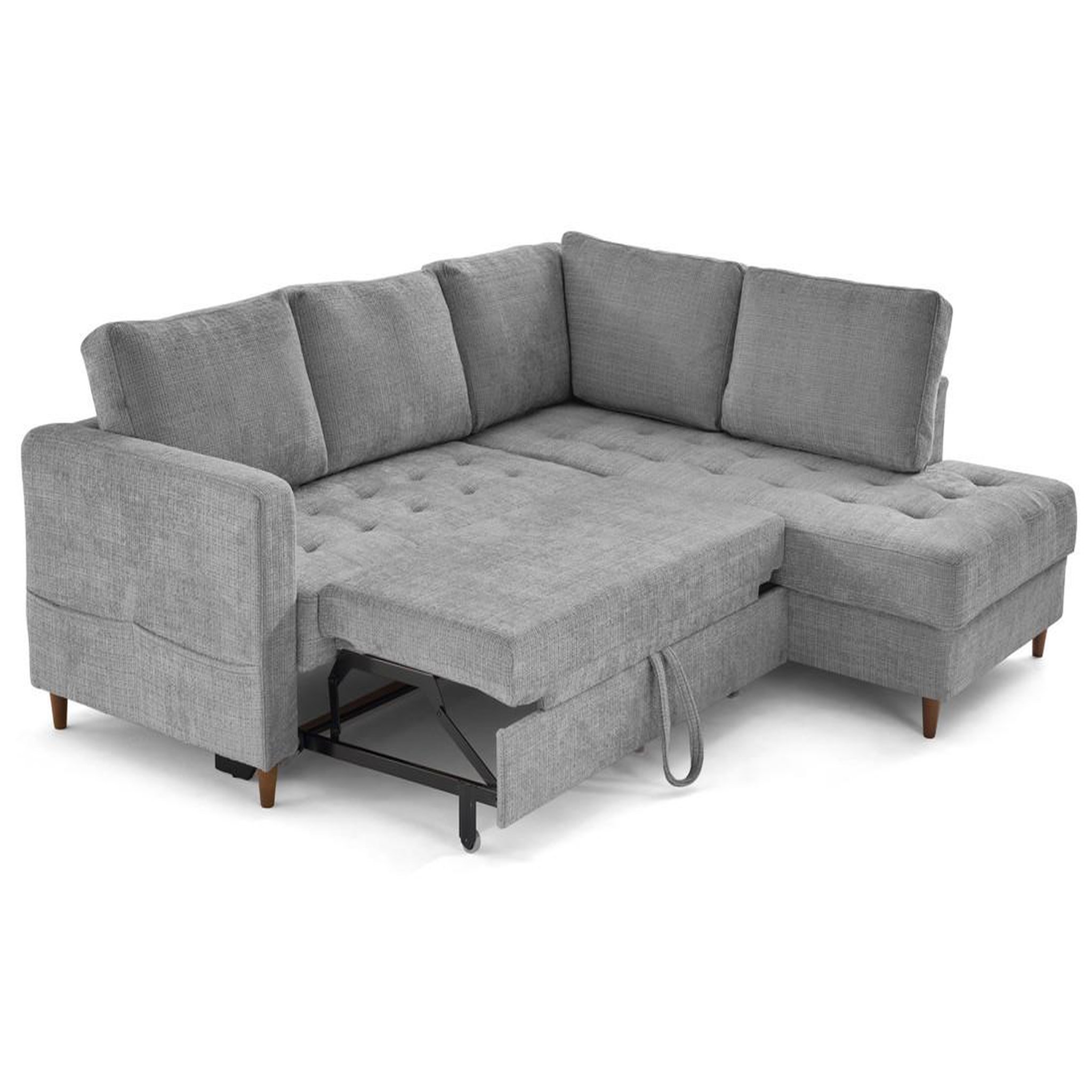Voir la diapositive 2 : LISA DESIGN Anna - canapé d'angle droit 5 places convertible en velours texturé