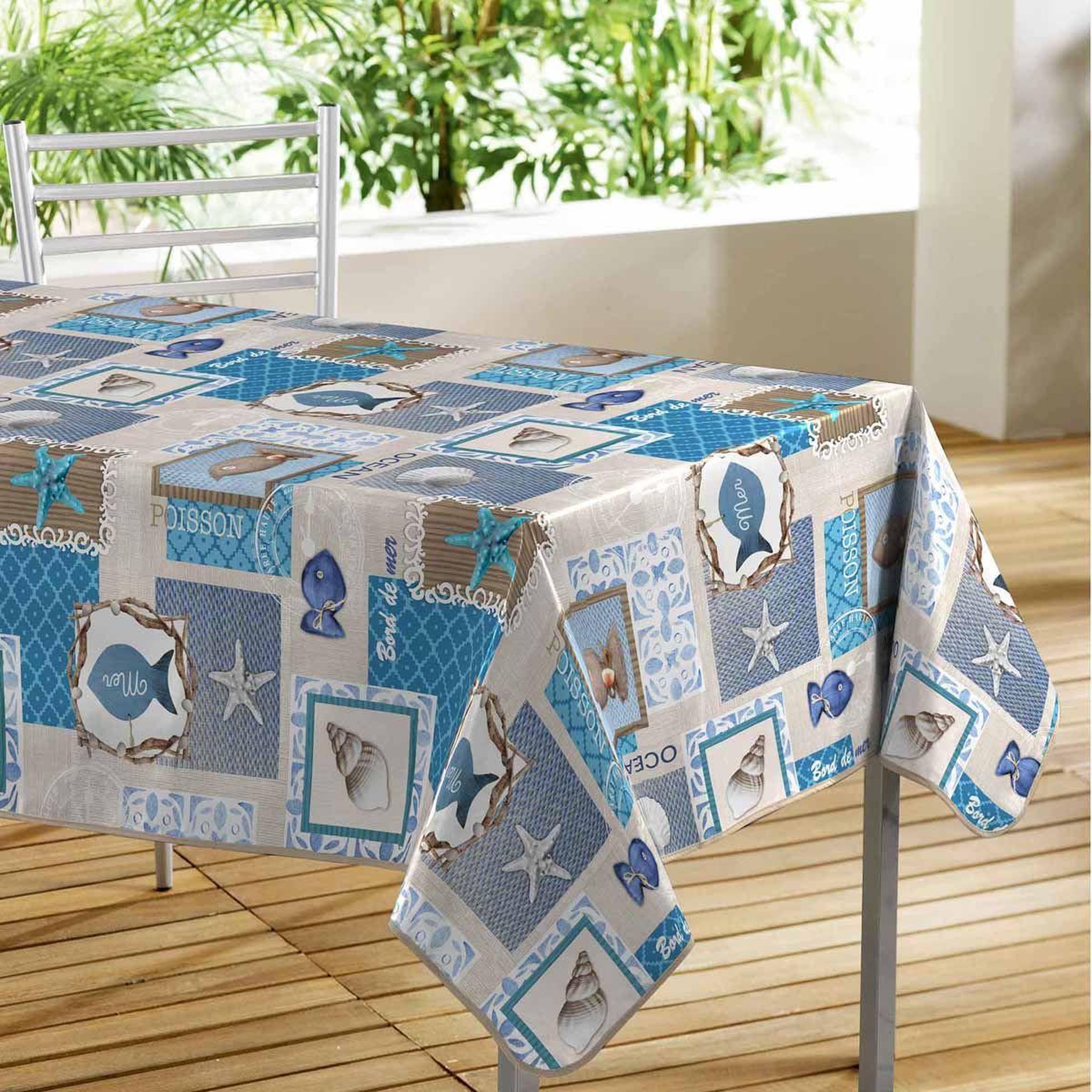 Voir la diapositive 1 : Douceur d'Intérieur Nappe toile cirée  marinella  140x240cm bleu