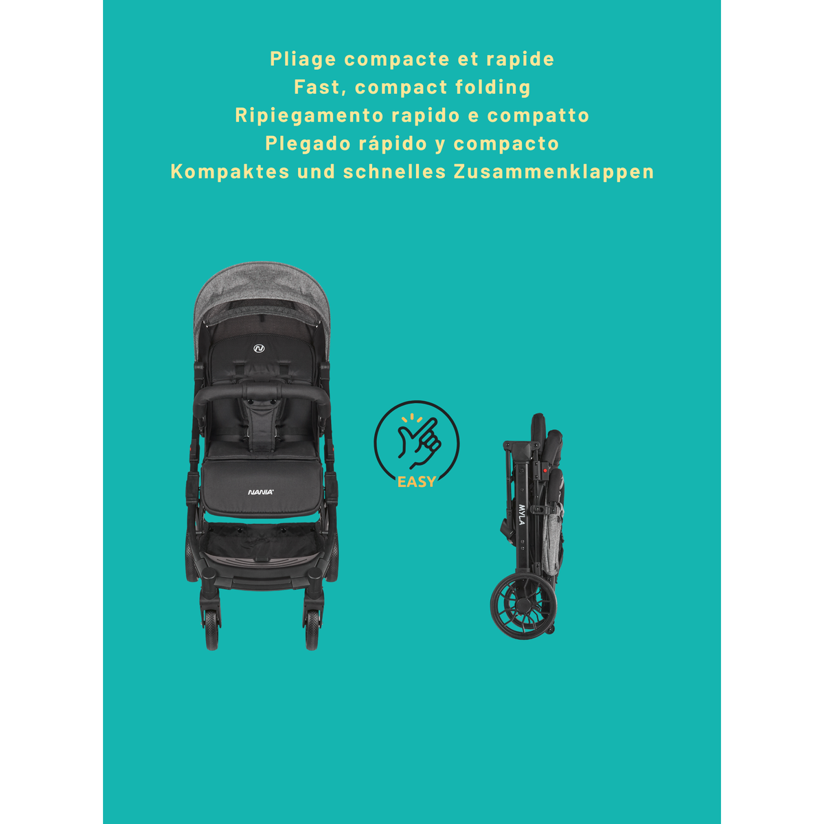 NANIA Nania Myla Poussette combinée 2 en 1 compacte et légère de 0 à 4 ans (22kg max) avec Siège auto Rimini Nania 40-87 cm - (0-13kg) Protection Latérale avec Insert de confort