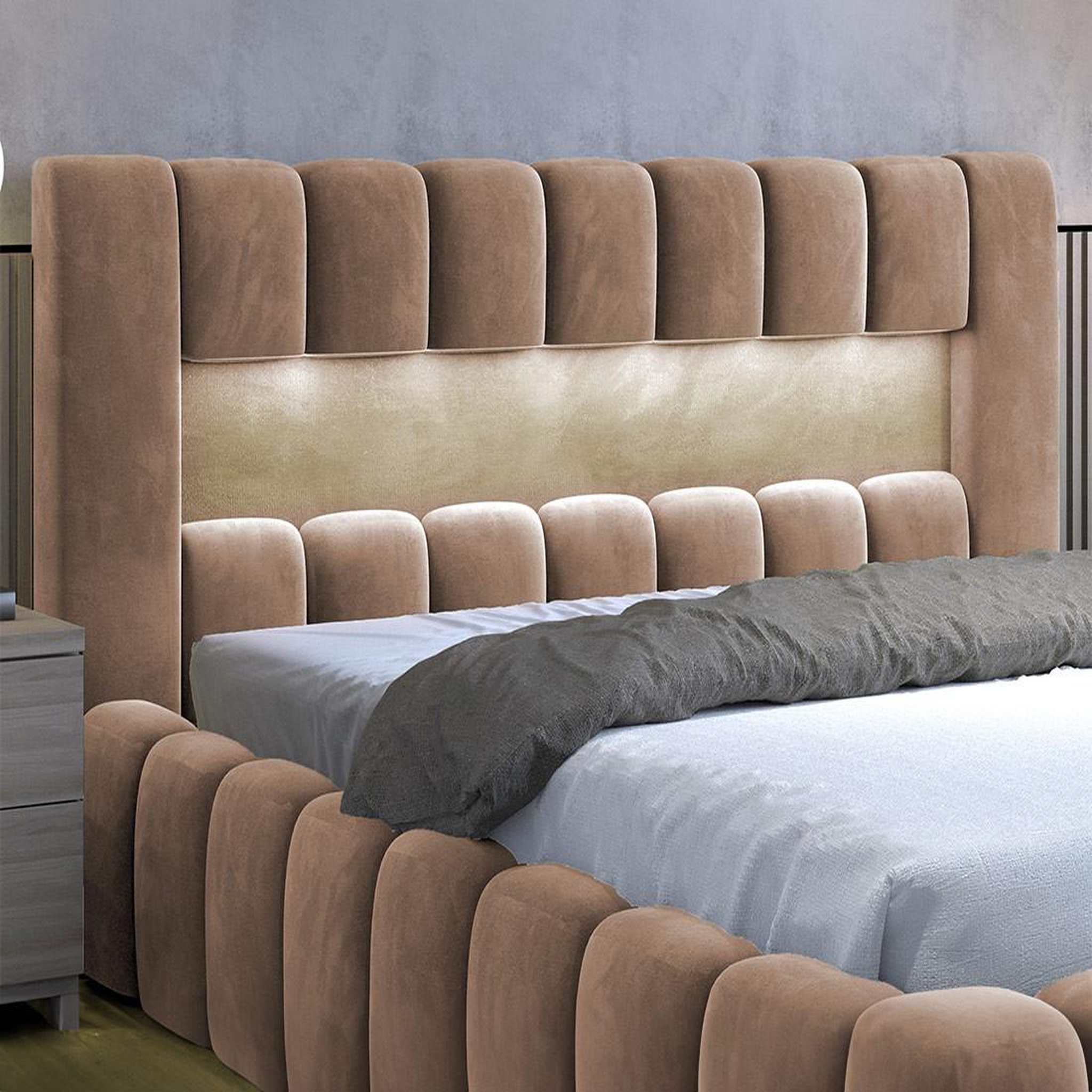 Voir la diapositive 3 : BEST MOBILIER Cleo - lit coffre avec led - 180x200 cm - sommier inclus - en velours