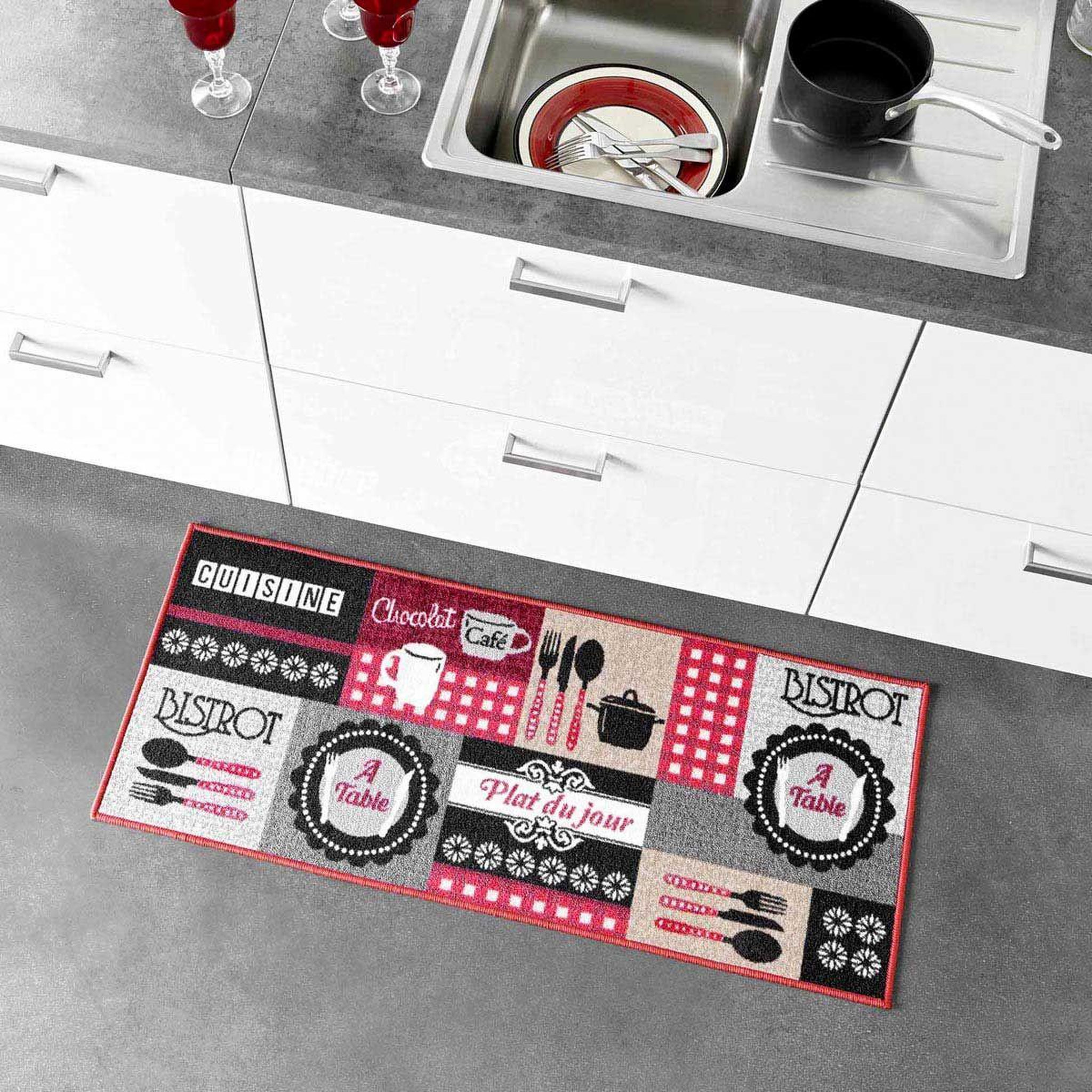 Voir la diapositive 4 : Paris Prix Tapis de Cuisine  Digital Menu  50x120cm Rouge