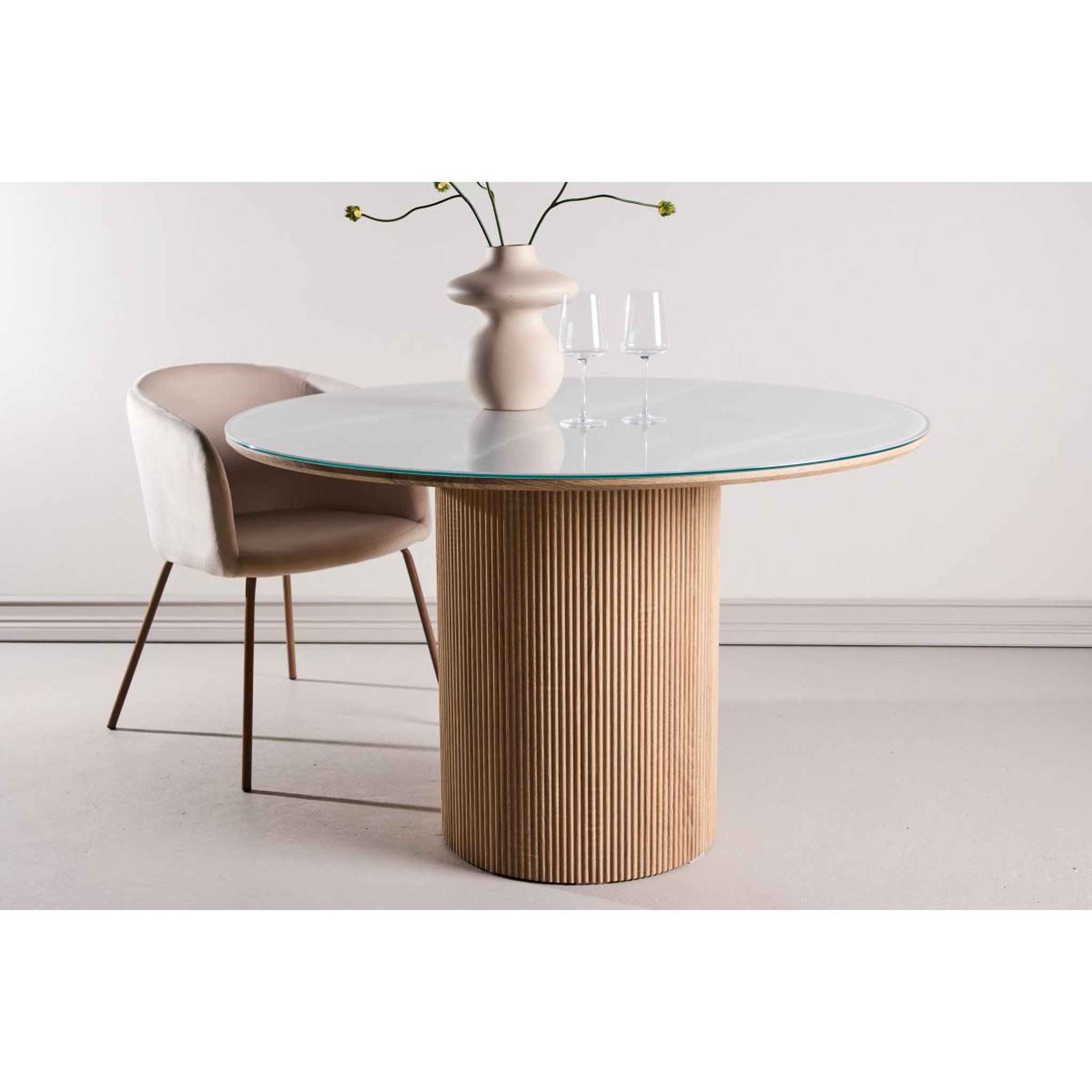 Voir la diapositive 2 : Paris Prix Table à manger en verre  haron  120cm blanc & naturel