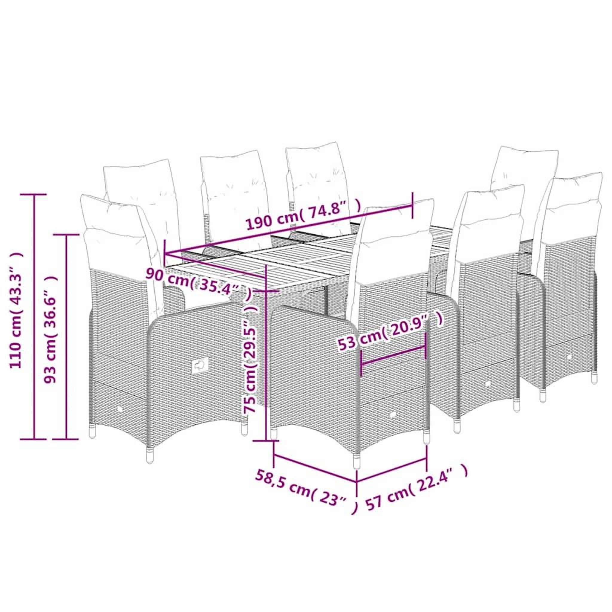 Voir la diapositive 6 : VIDAXL Ensemble de bistro de jardin 9 pcs coussins noir poly rotin