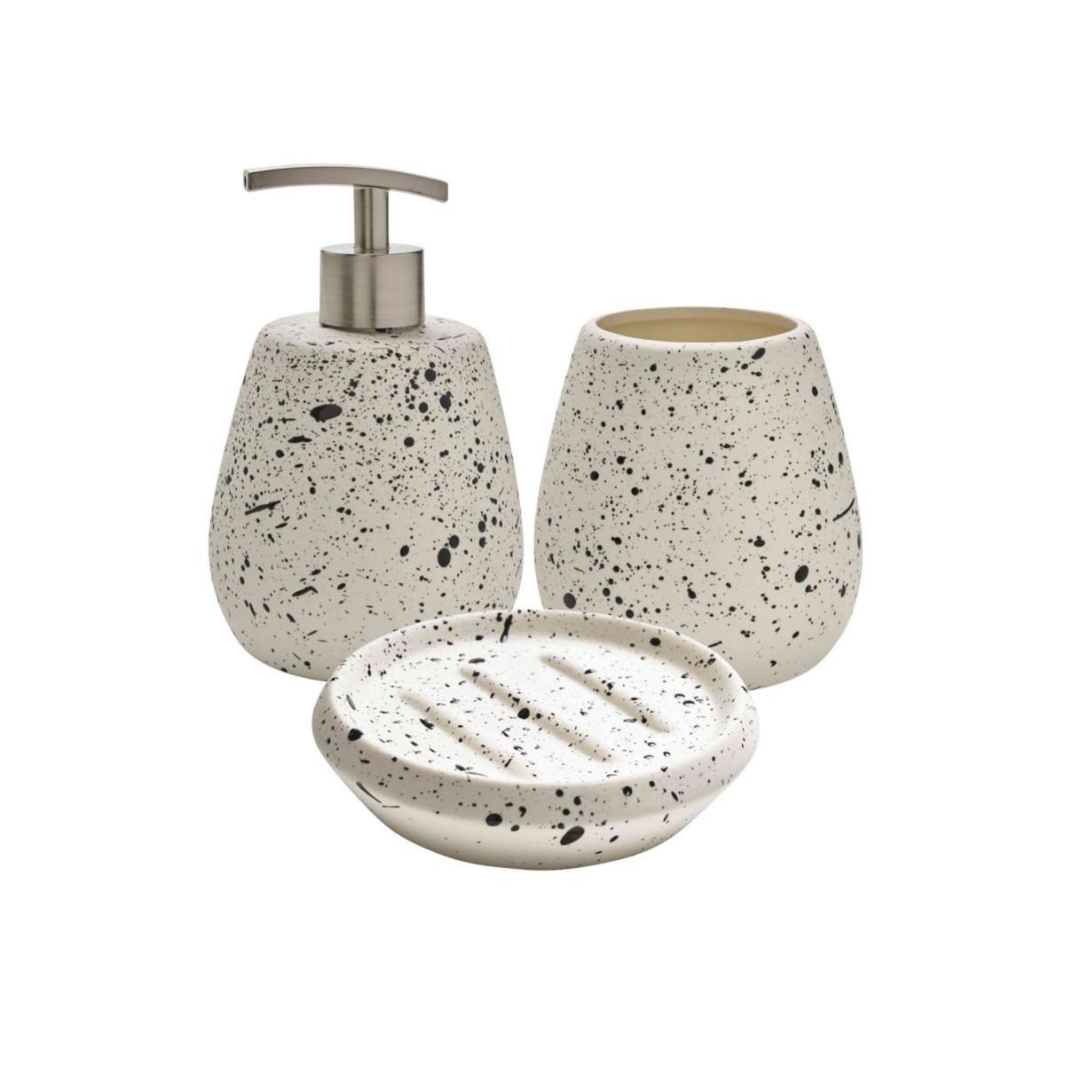 GUY LEVASSEUR Set salle de bain moucheté 3 pièces céramique blanc