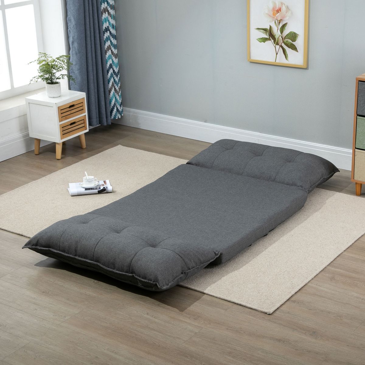 HOMCOM Chauffeuse - matelas d'appoint pliant - fauteuil convertible - inclinaison dossier réglable 13 positions - tissu lin