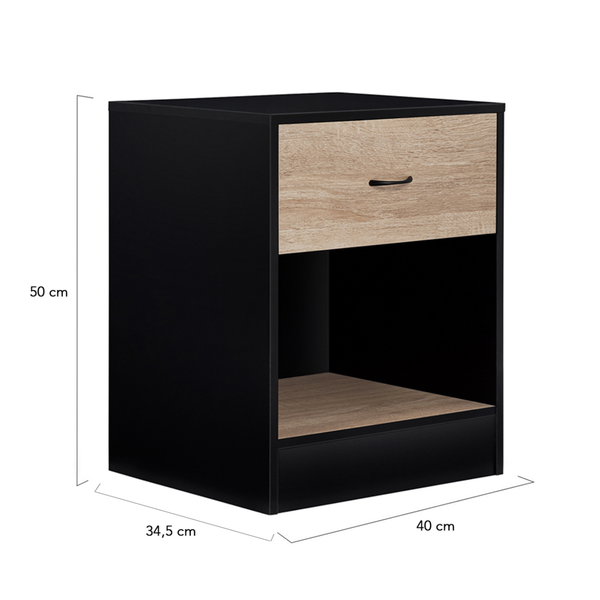 ID MARKET Lot de 2 tables de chevet OLGA 1 tiroir avec niche bois noir et tiroir façon hêtre