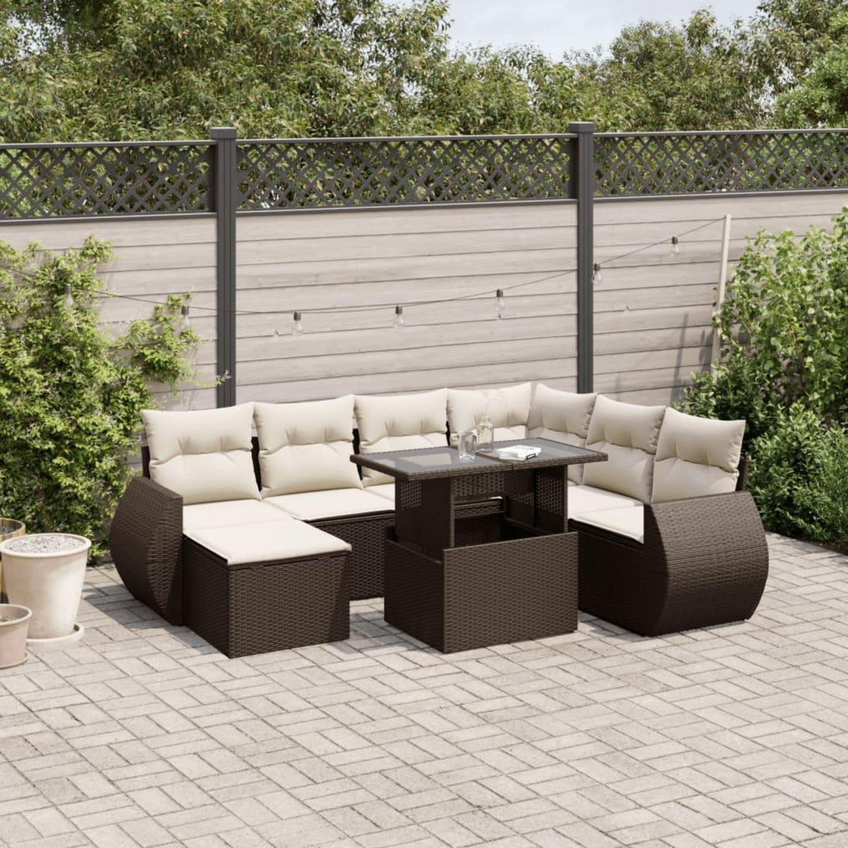 VIDAXL Salon de jardin 8 pcs avec coussins marron resine tressee