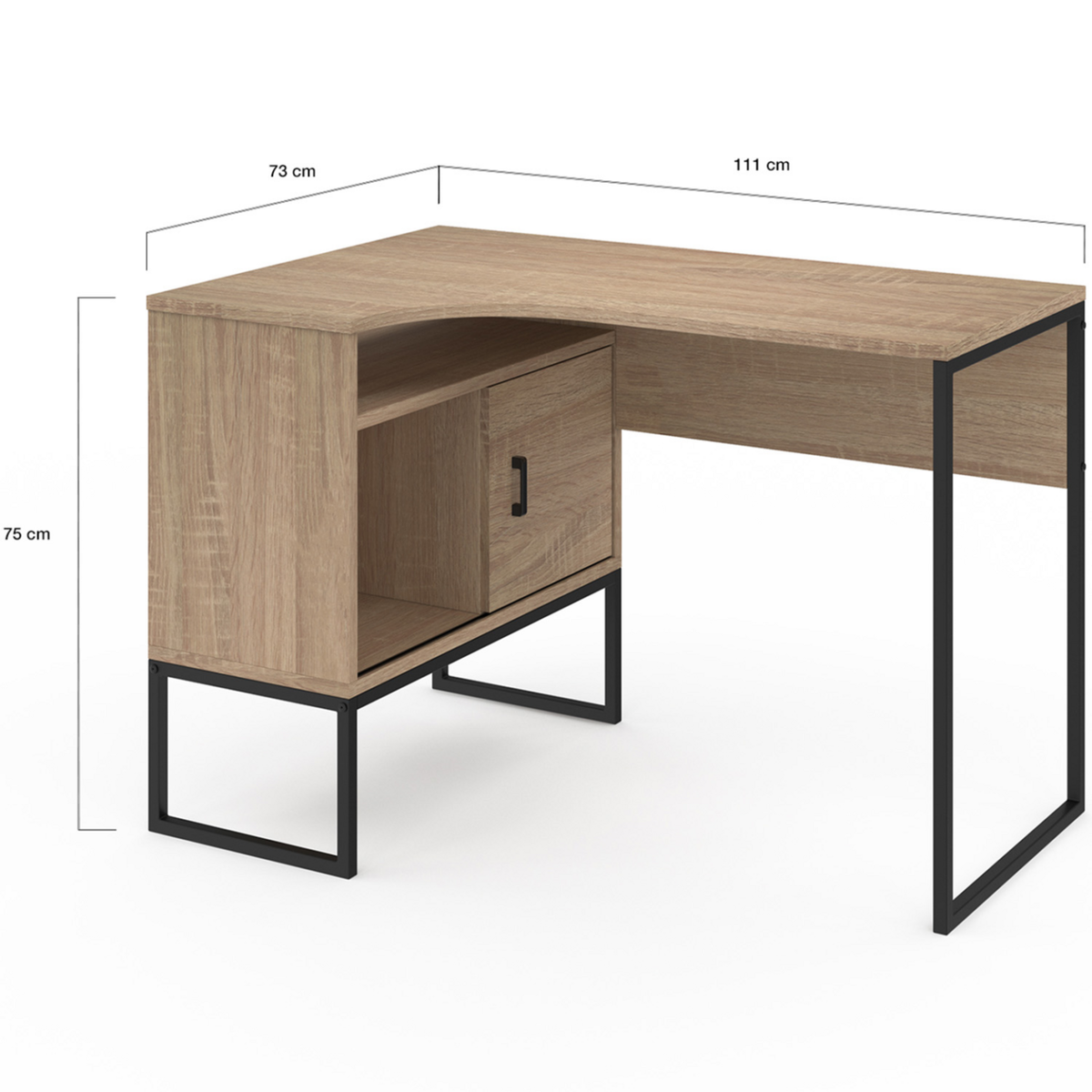 ID MARKET Bureau d'angle ROB façon hêtre et noir niche de rangement et porte design industriel
