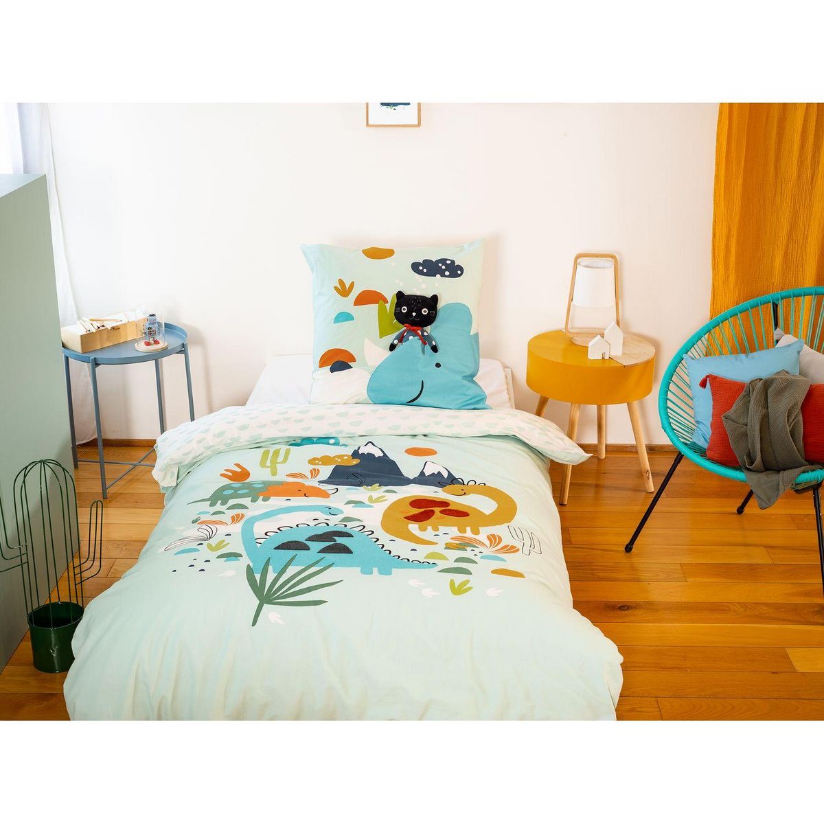 COTE DECO Parure de lit enfant Dinosaures - 100% coton 57 fils/cm² - 140 x 200 cm