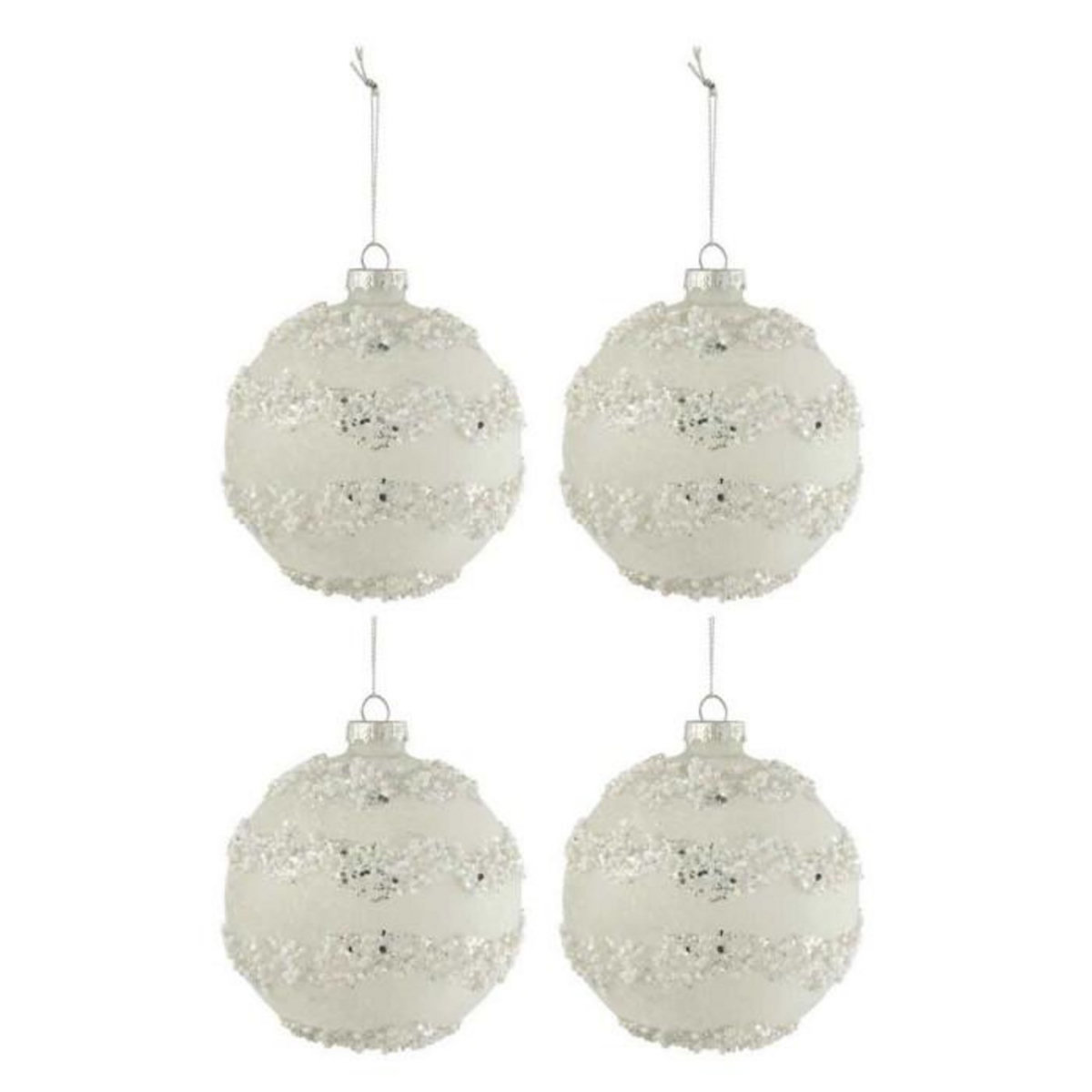 Paris Prix Lot de 4 Boules de Noël  Lignes Paillettes  10cm Blanc