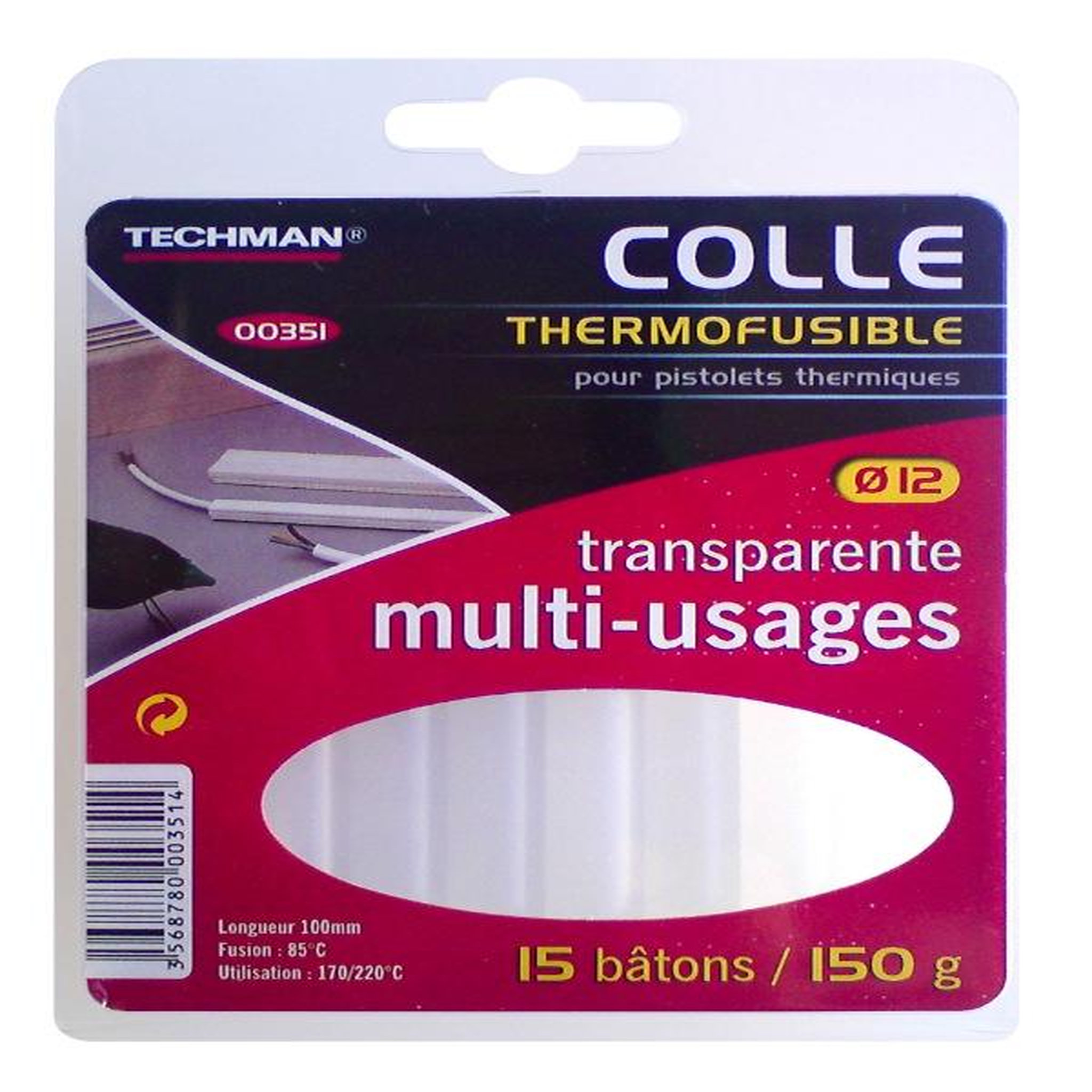 TECHMAN 15 bâtons de colle universelle (12 x 100 mm)
