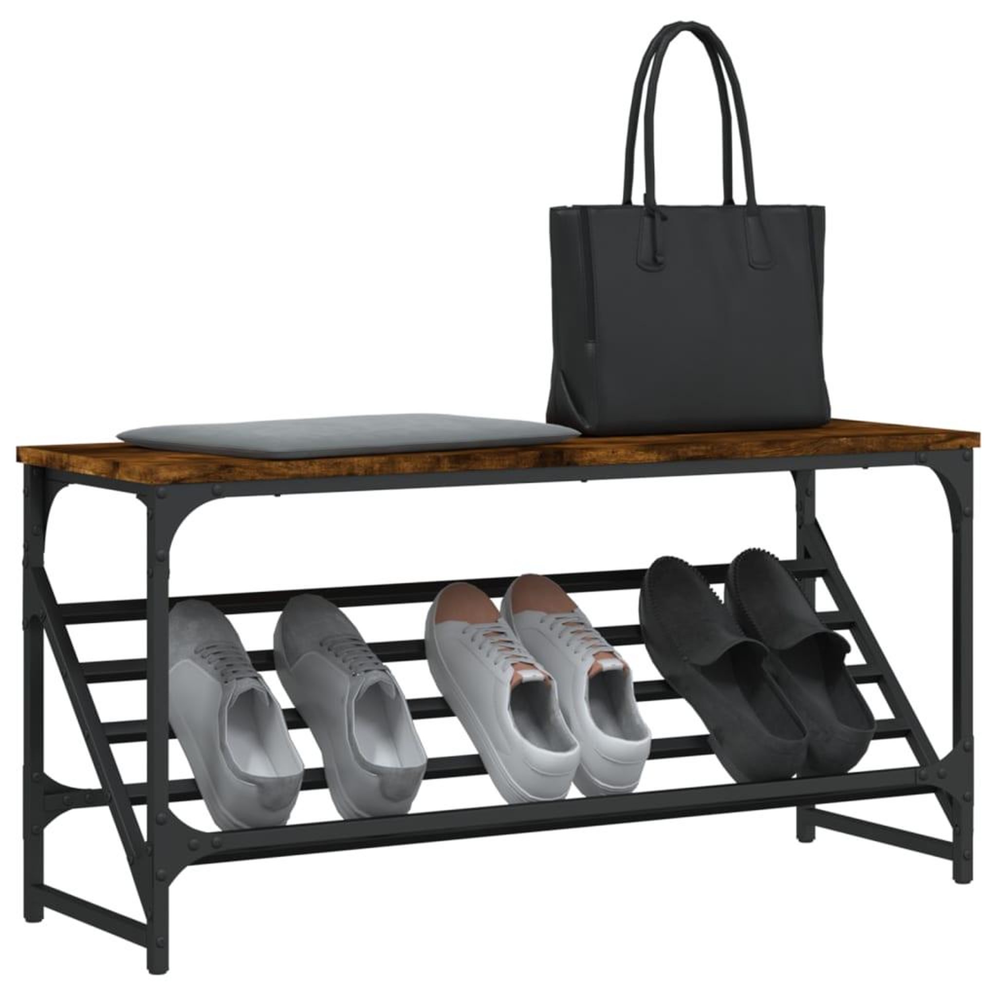 Voir la diapositive 3 : VIDAXL Etagere a chaussures chene fume 90x30x45 cm bois d'ingenierie