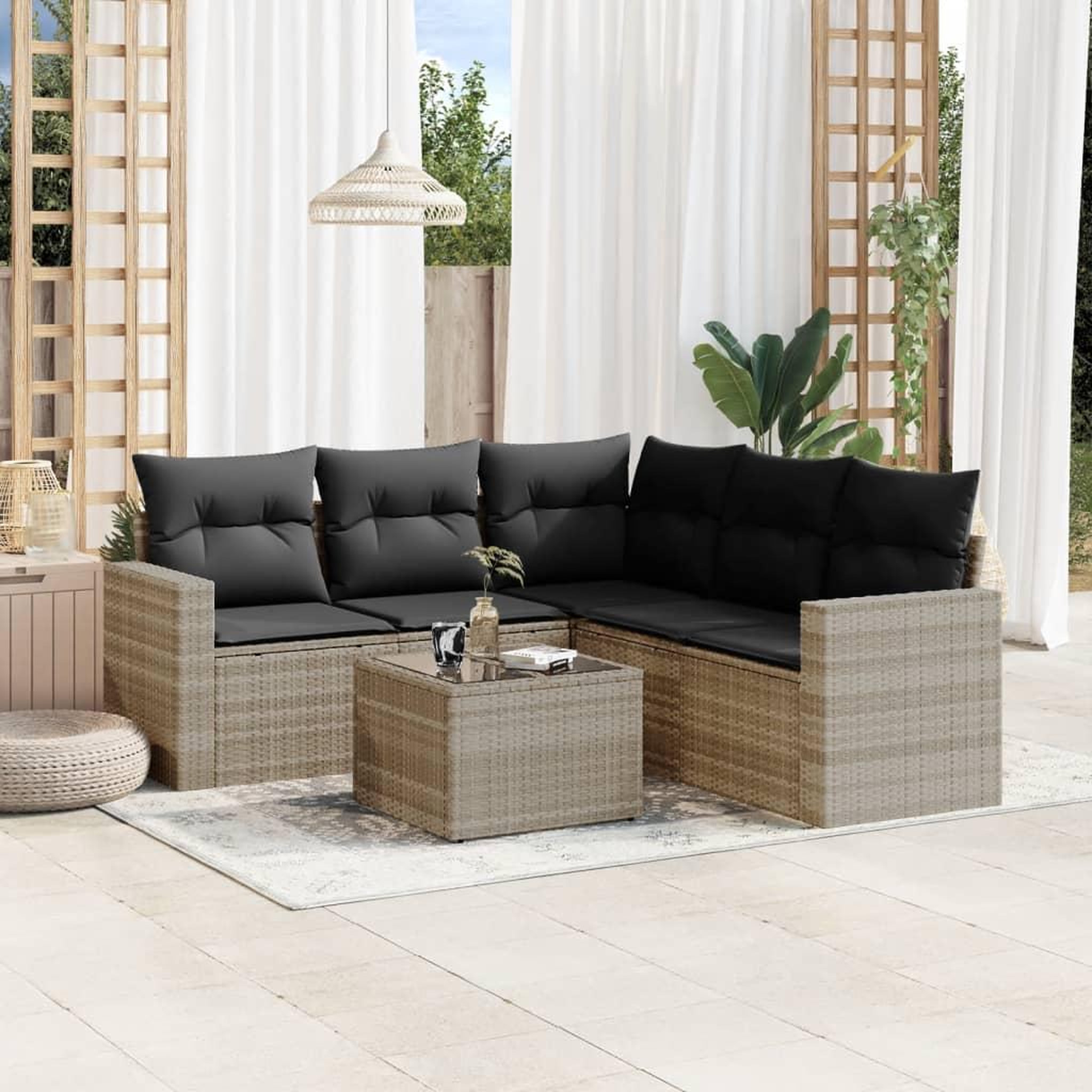 VIDAXL Salon de jardin 6 pcs avec coussins gris clair resine tressee