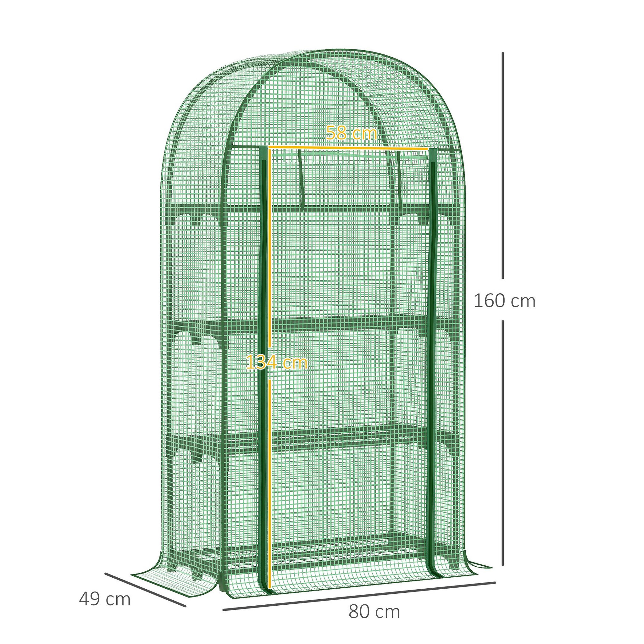 Voir la diapositive 3 : OUTSUNNY Serre de jardin serre de balcon 4 étagères métal porte zippée enroulable 80 x 49 x 160 cm pe vert
