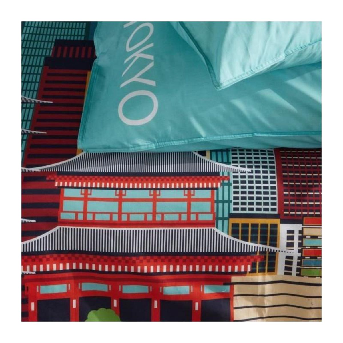 Today Parure de lit - TODAY - JAVA - 2 personnes - 240x220 cm - Coton - Imprimé Tokyo - Bleu