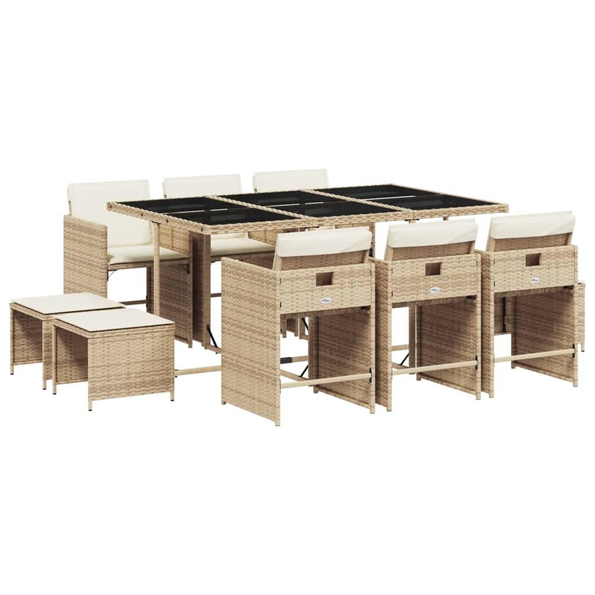 Voir la diapositive 2 : VIDAXL Ensemble a manger de jardin et coussins 11 pcs beige poly rotin